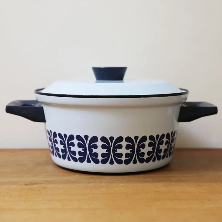 vintage cathrineholm blue dutch oven with lid home decor // found by a prop stylist // courtney dawley