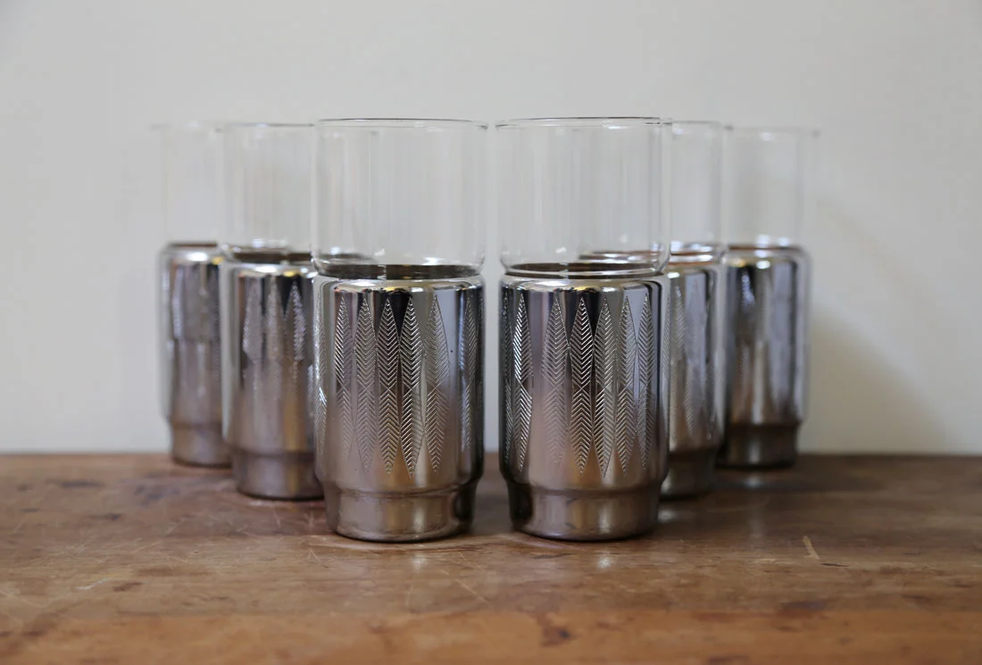 Hellerware vintage chrome tumblers engraved with feathers vintage barware // found by a prop stylist // courtney dawley