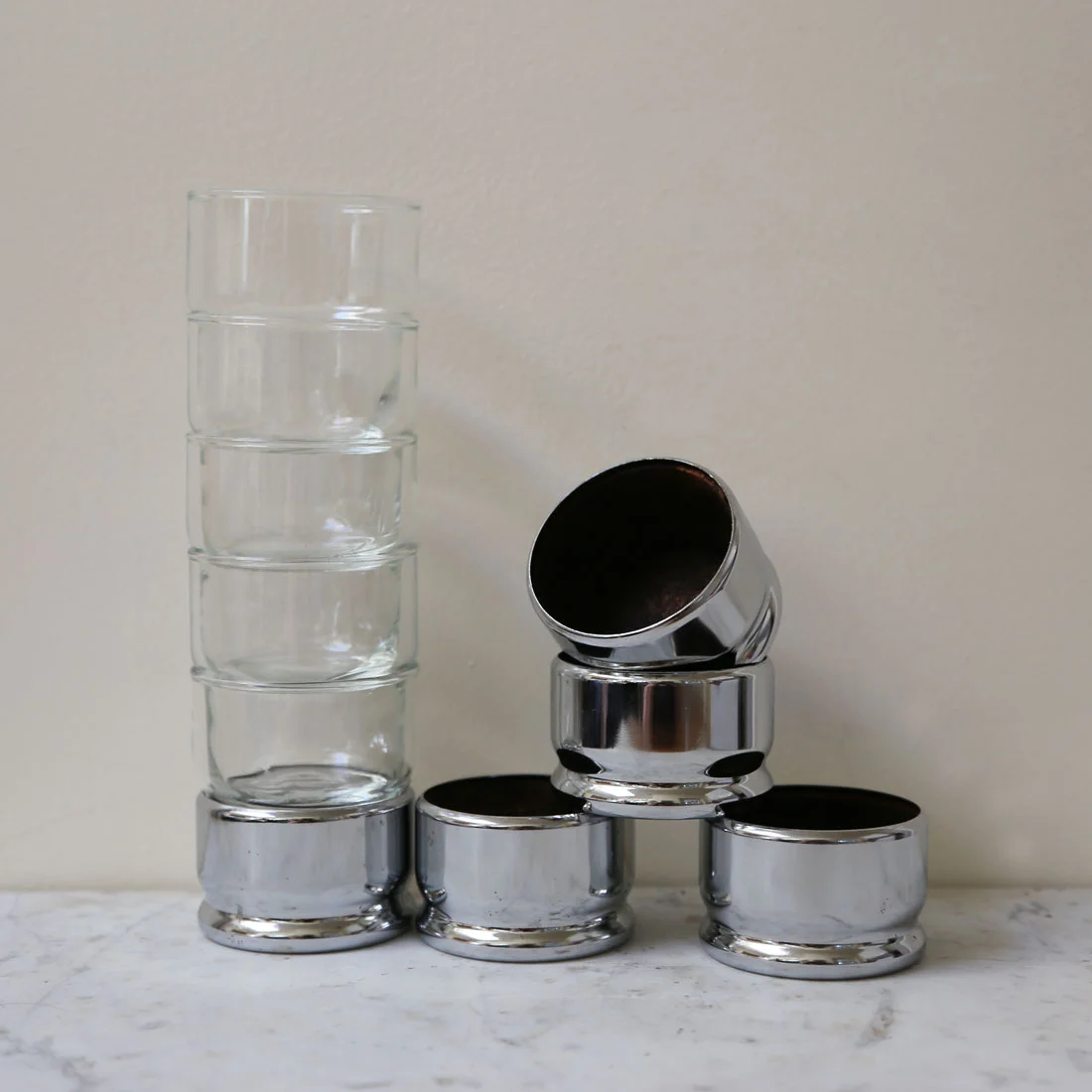 Hellerware vintage chrome rocks whiskey glasses vintage barware // found by a prop stylist // courtney dawley