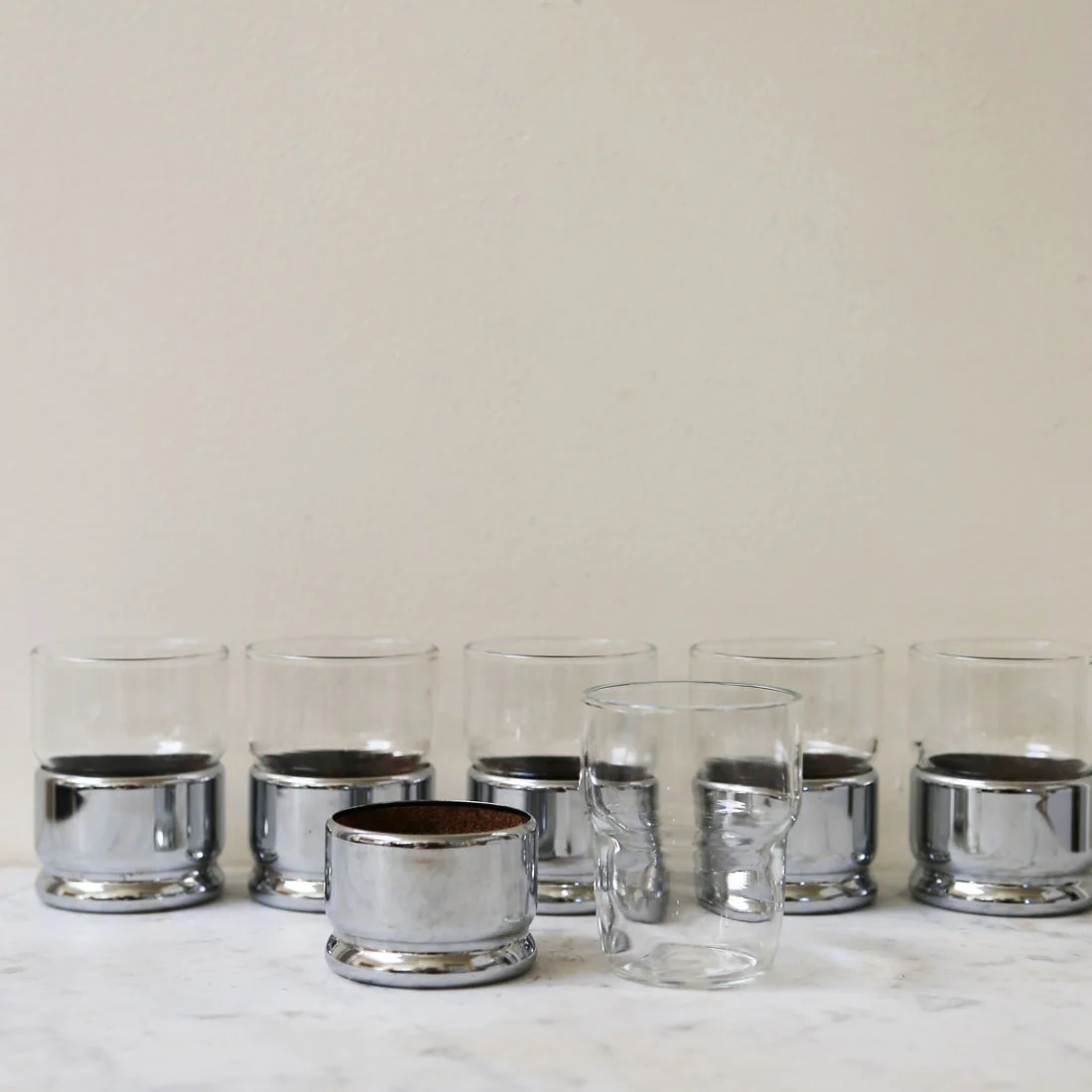 Hellerware vintage chrome rocks whiskey glasses vintage barware // found by a prop stylist // courtney dawley