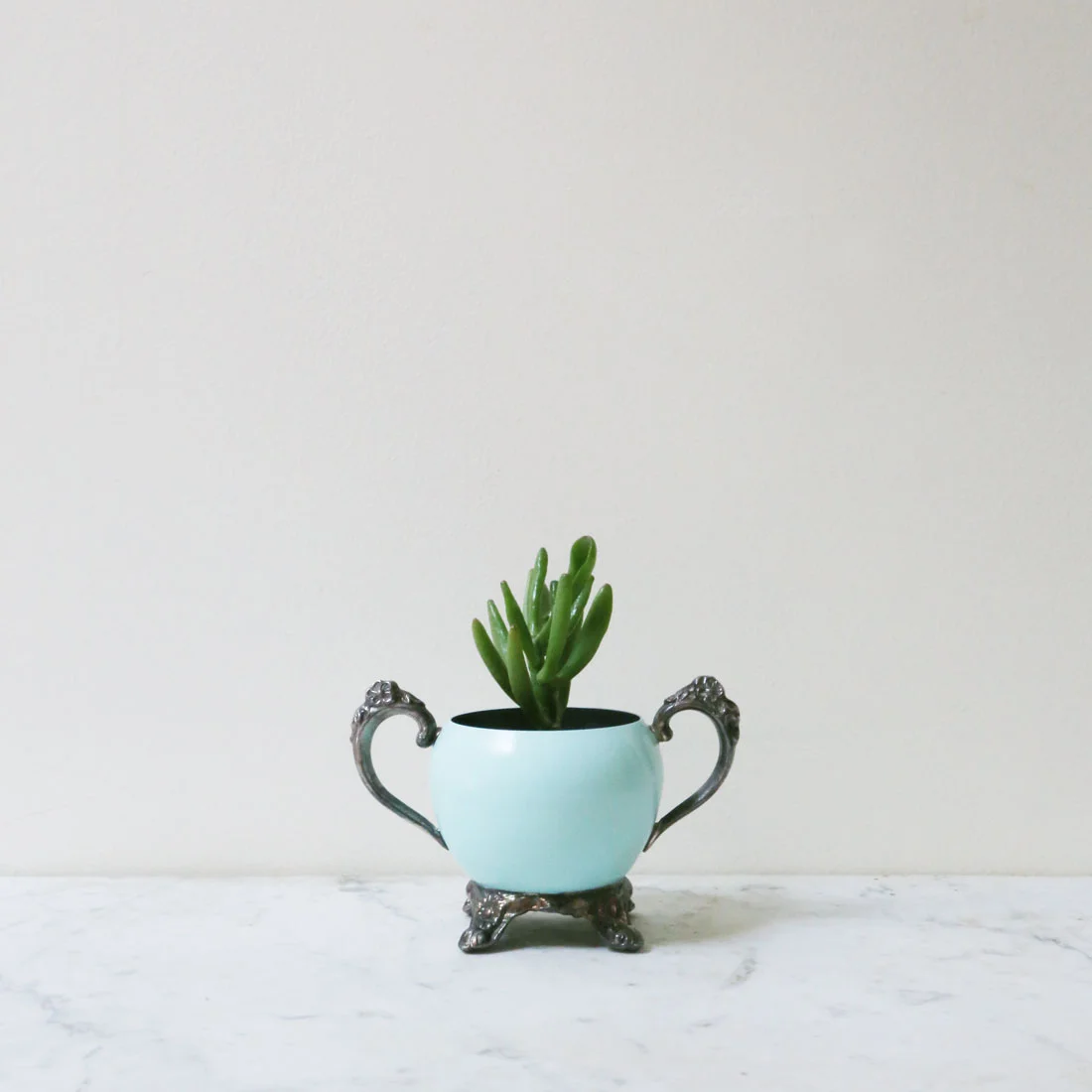 Vintage silverplate sugar bowl in ocean blue $35 // found by a prop stylist // courtney dawley