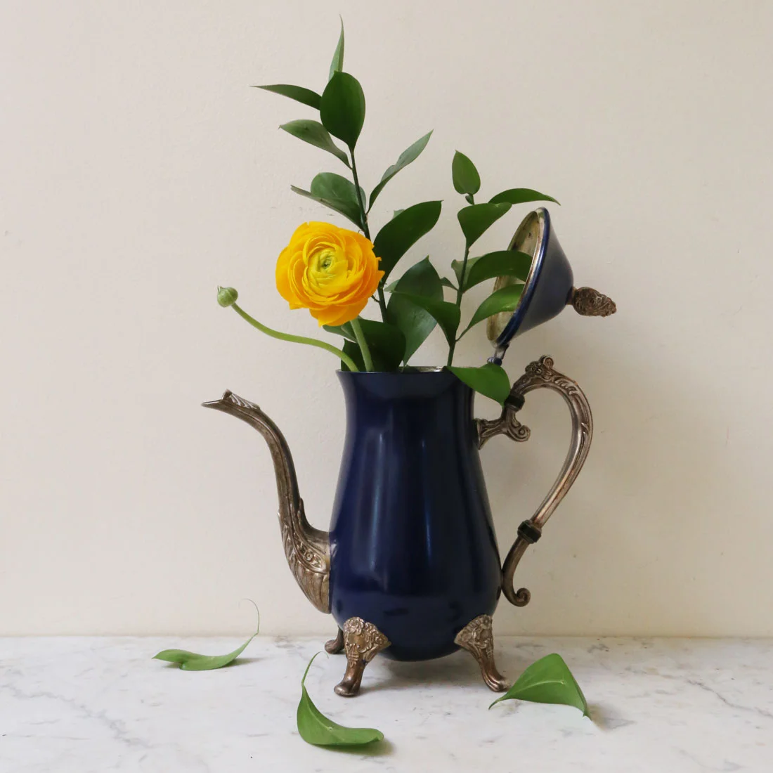 Vintage silverplate tea pot in navy blue $65/ Found by a Prop Stylist // Courtney Dawley Stylist