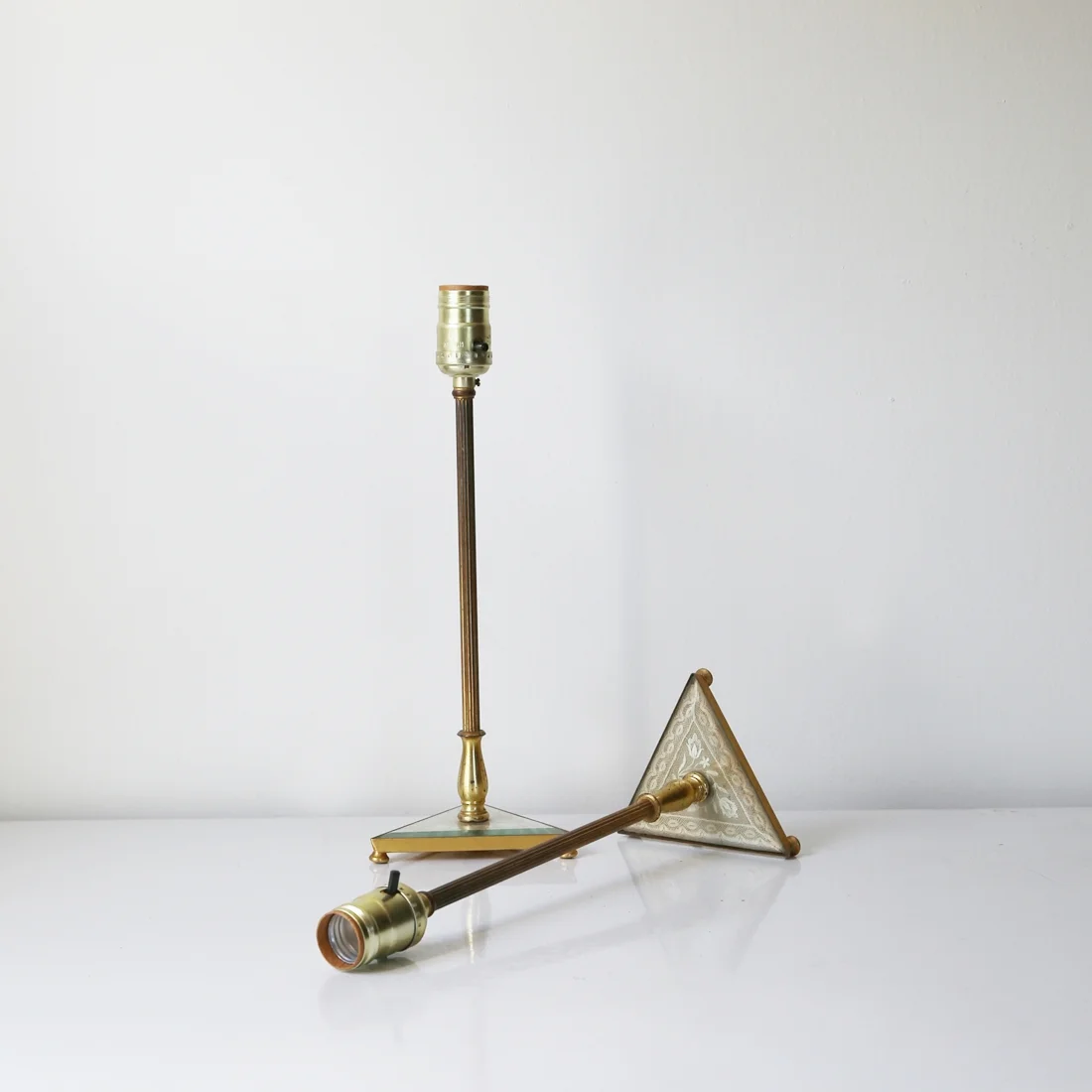Vintage brass stick lamp set with lace and lucite base // found by a prop stylist // courtney dawley
