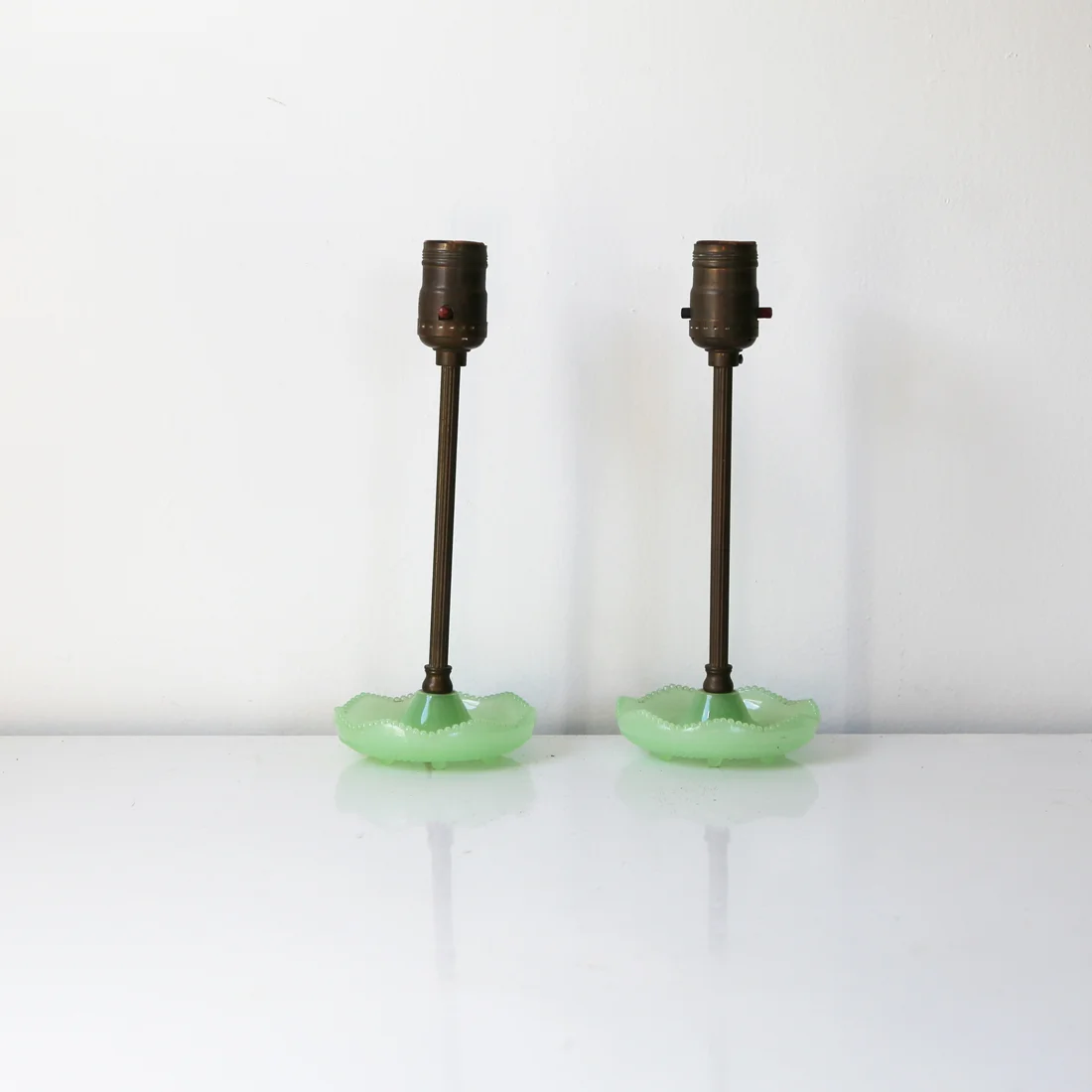 Vintage stick lamps with hobnail jadeite base // found by a prop stylist // courtney dawley