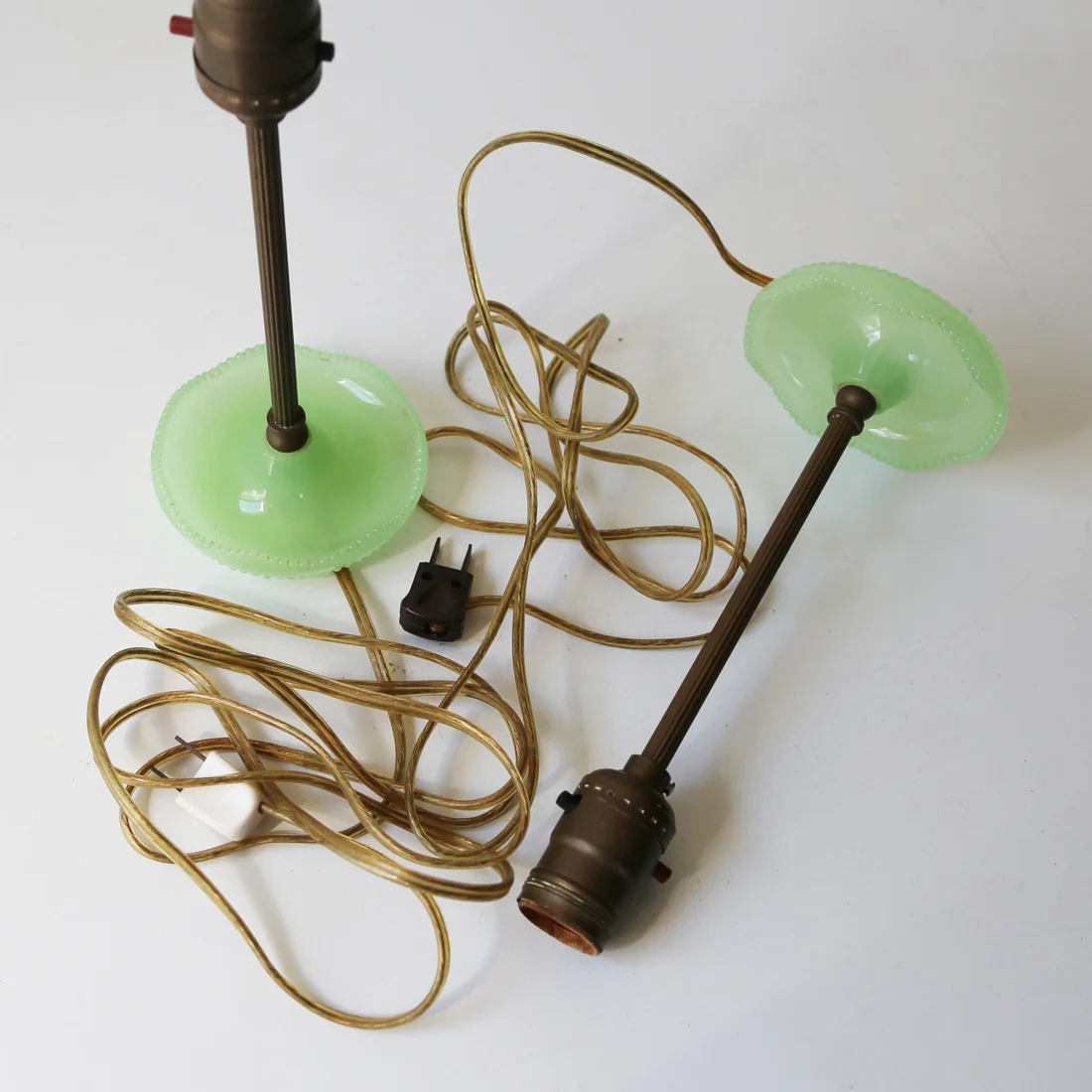 Vintage stick lamps with hobnail jadeite base // found by a prop stylist // courtney dawley