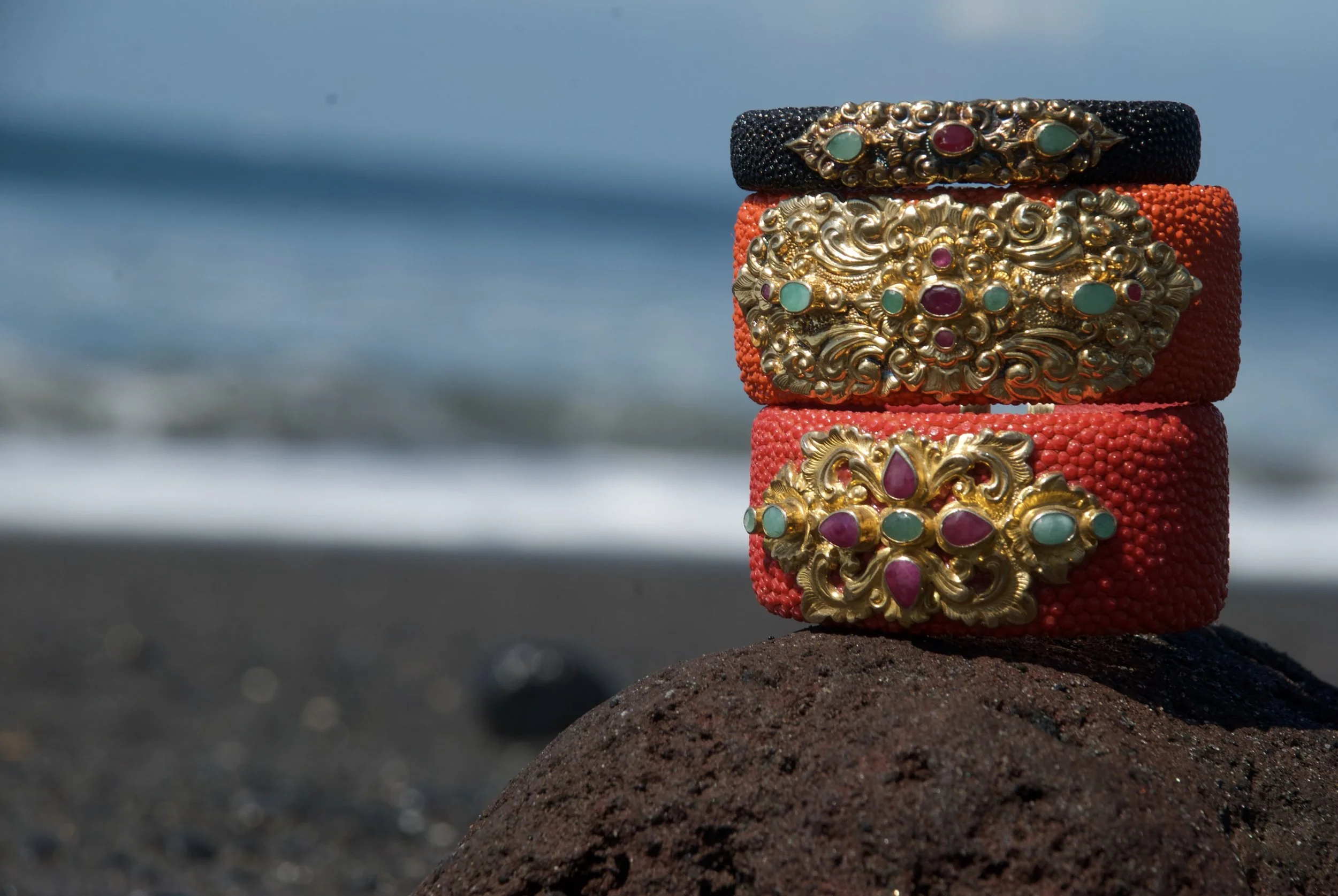 Stingray, Sterling Silver, 22k Gold, Ruby, Jade