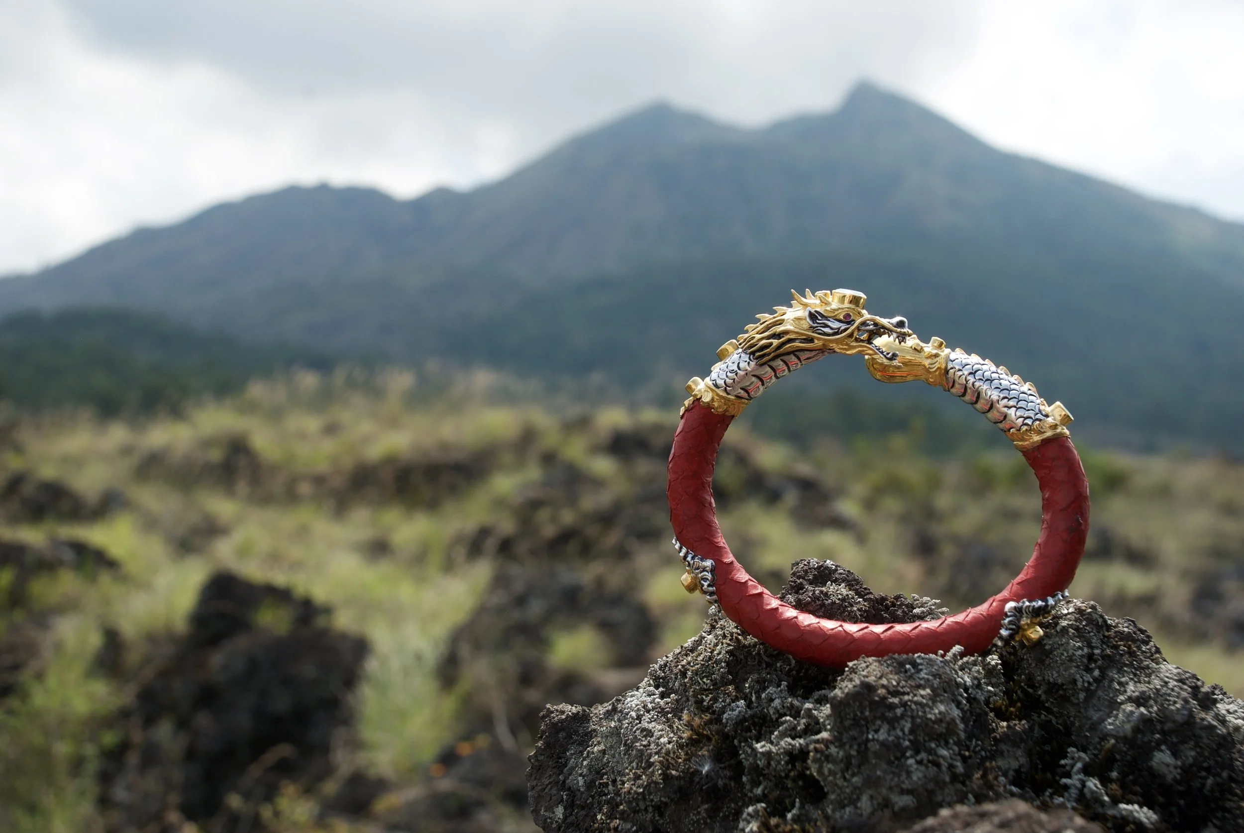Cobra, Sterling Silver, 22k Gold, Jade, Ruby.