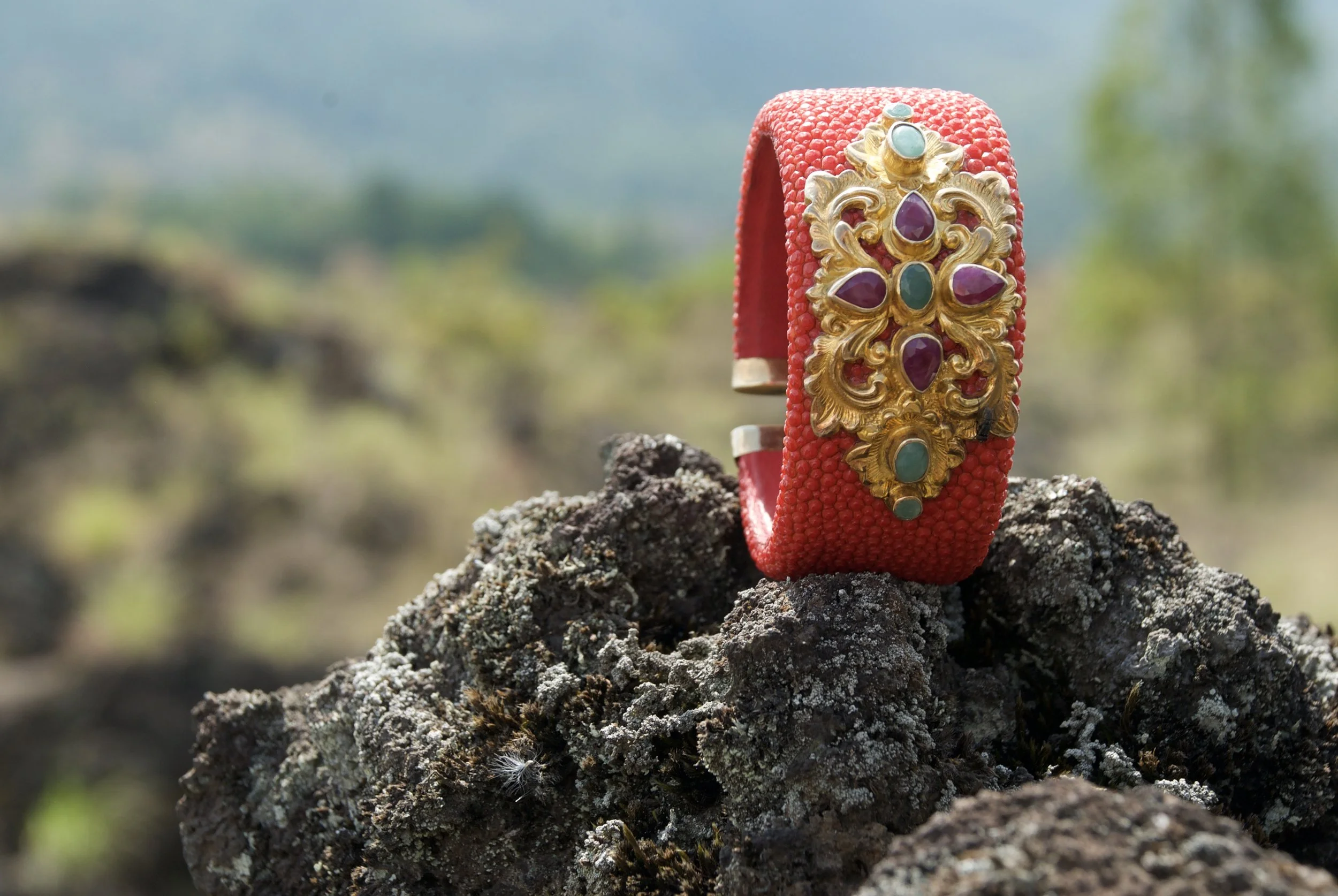 Stingray, Sterling Silver, 22k Gold, Ruby, Jade