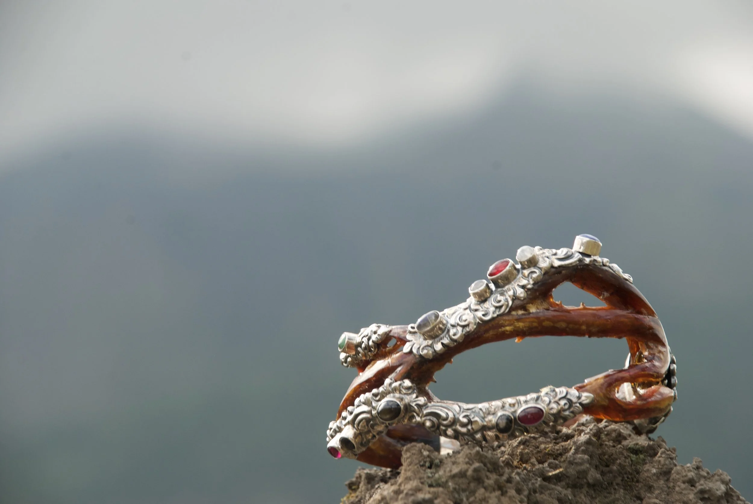 Uli Wood, Sterling Silver, Moonstone, Jade, Ruby.