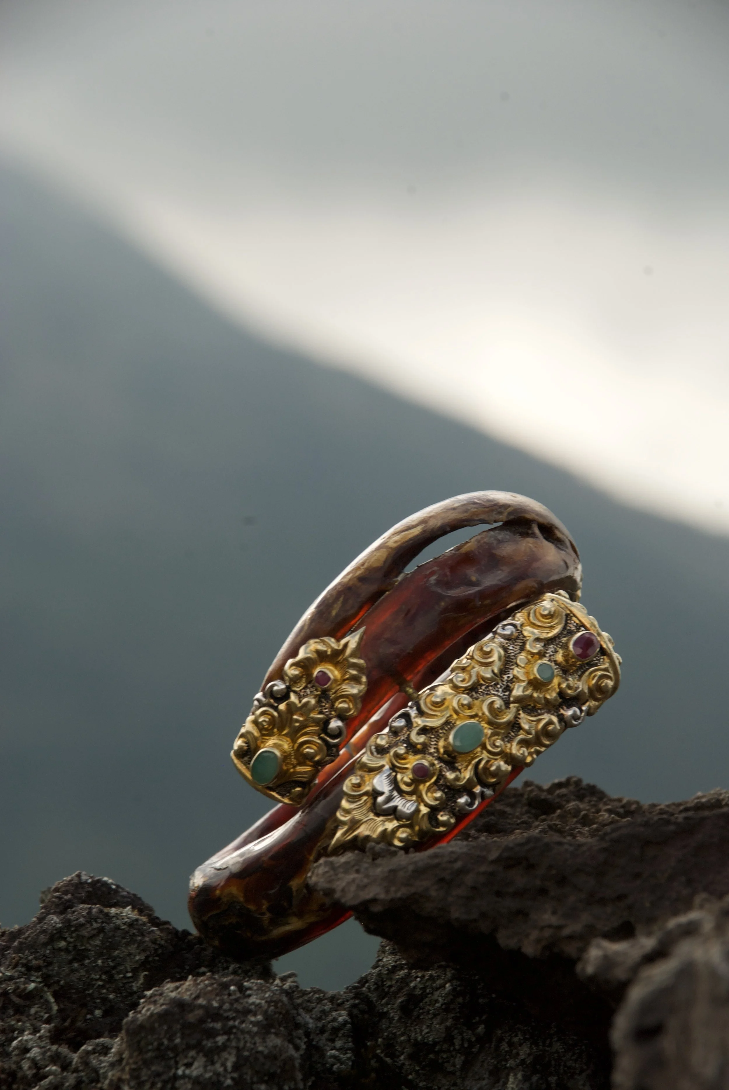 Uli Wood, Sterling Silver, 22k Gold, Jade Ruby.