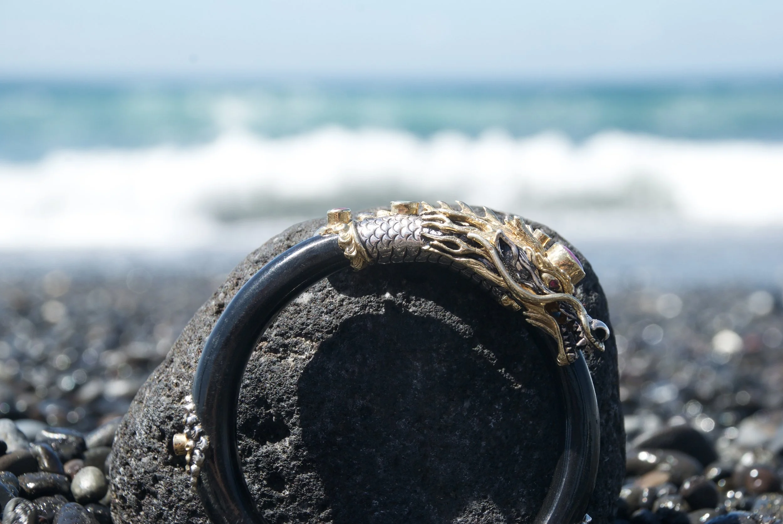 Uli Wood, Sterling Silver, 22k Gold, Jade, Ruby.