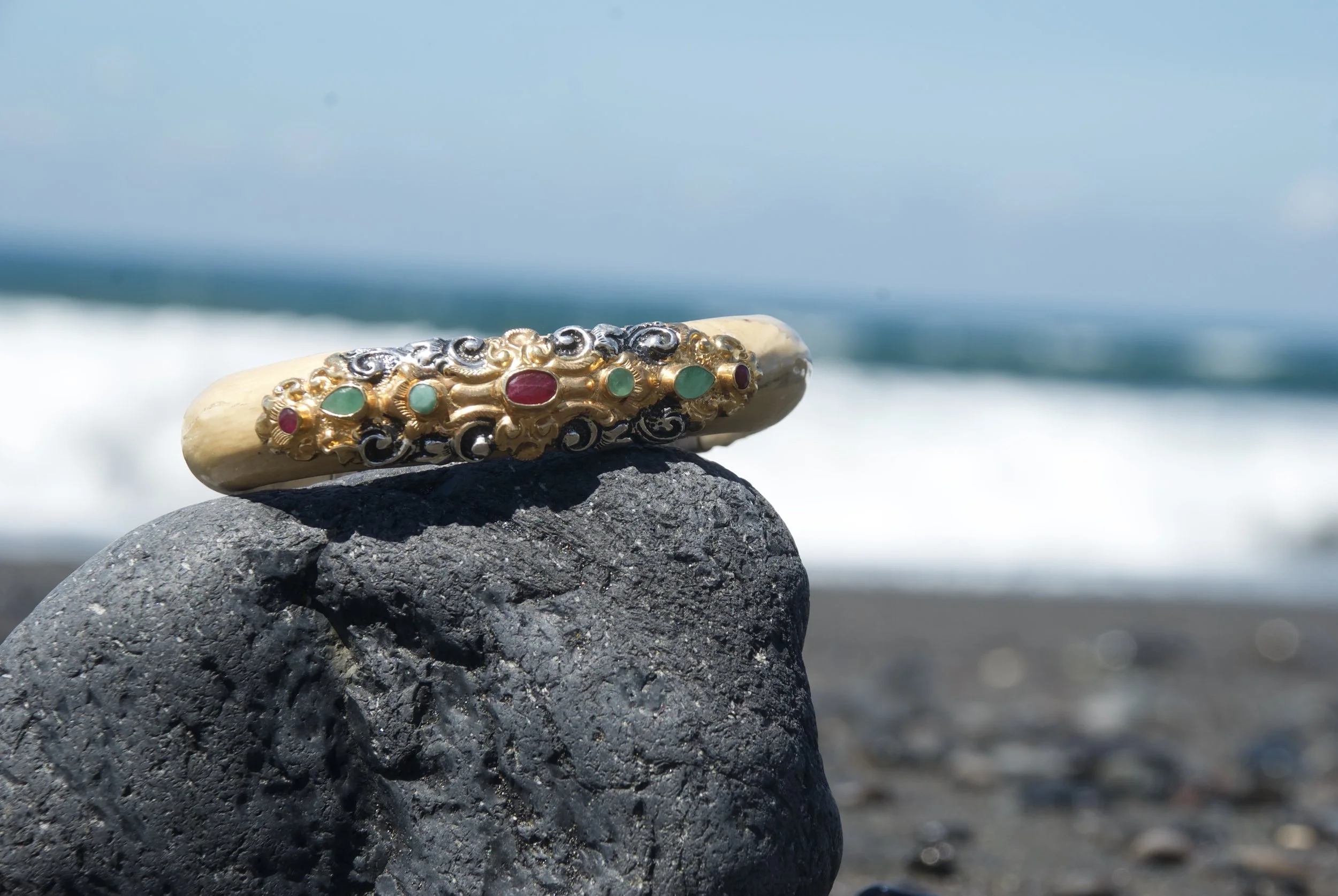 Uli Wood, Sterling Silver, 22k Gold, Jade, Ruby.