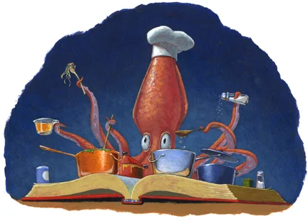 "Squid chef," spot art from CSLP Summer Reading Program