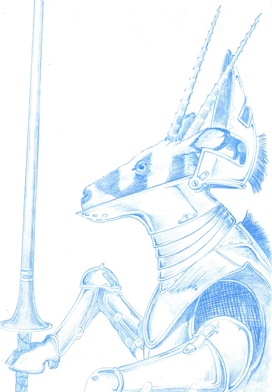 knight in shining armor (blue pencil sketch)