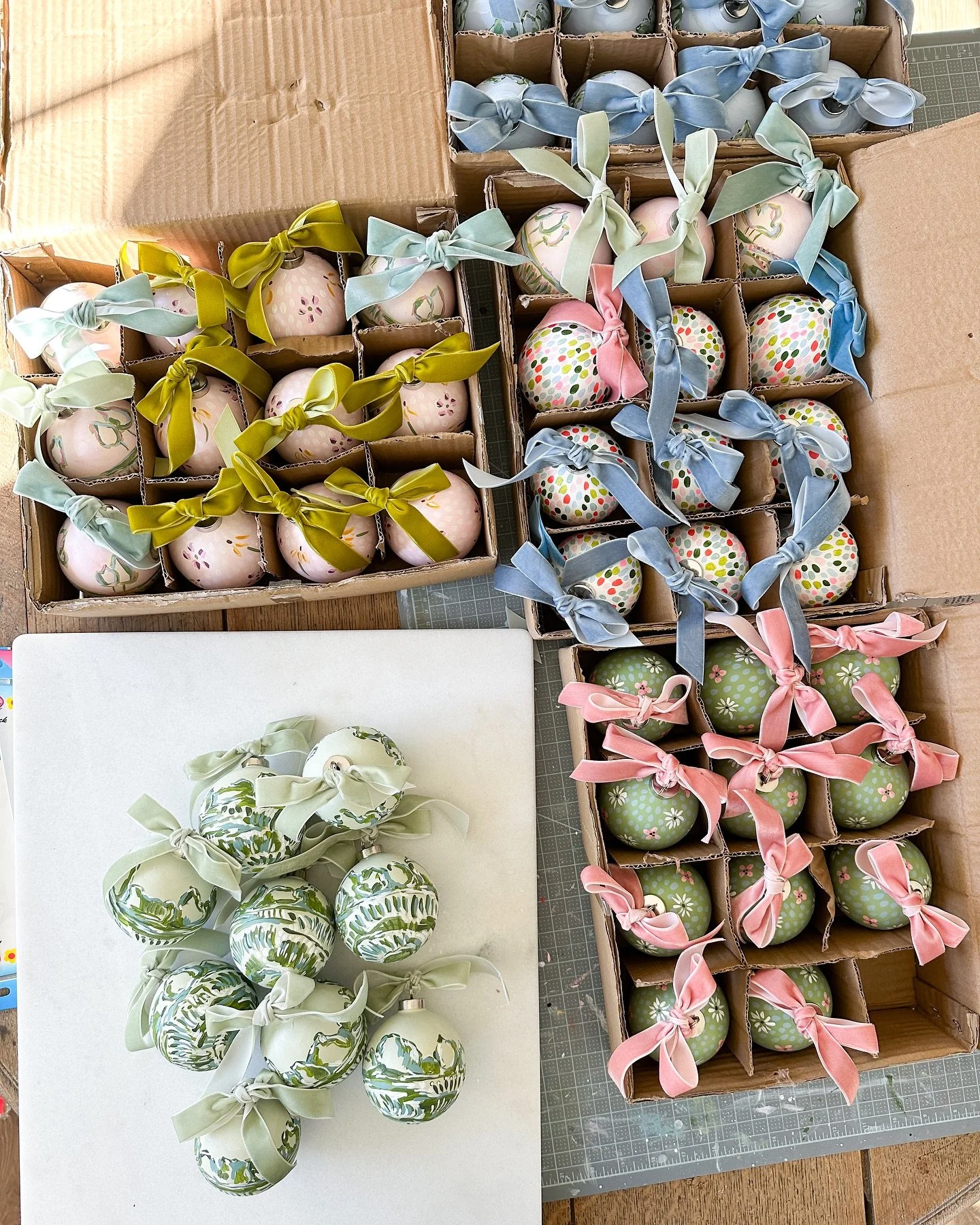 It&rsquo;s a good day to finish up this ornament collection! Tying bows and photographing this year&rsquo;s Hand Painted Ornaments in the most magical afternoon light ✨ Keep an eye out for the collection to launch FRIDAY 11/29! Email subscribers get 