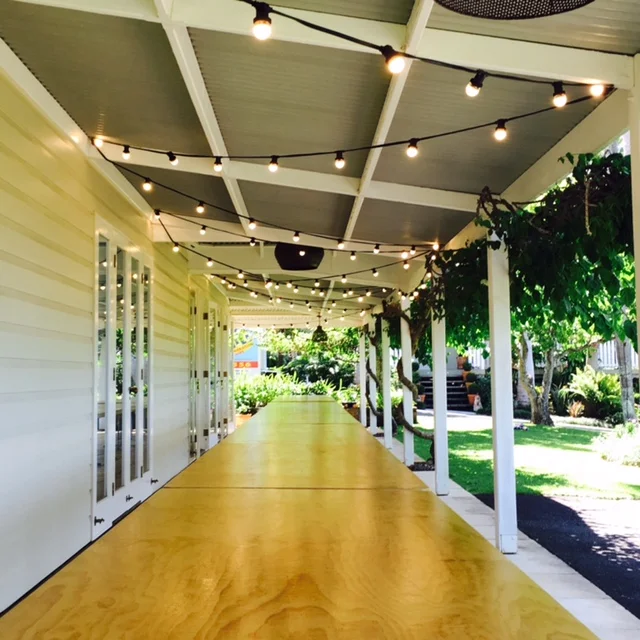 50m Festoon over Banquet Tables on Verandah
