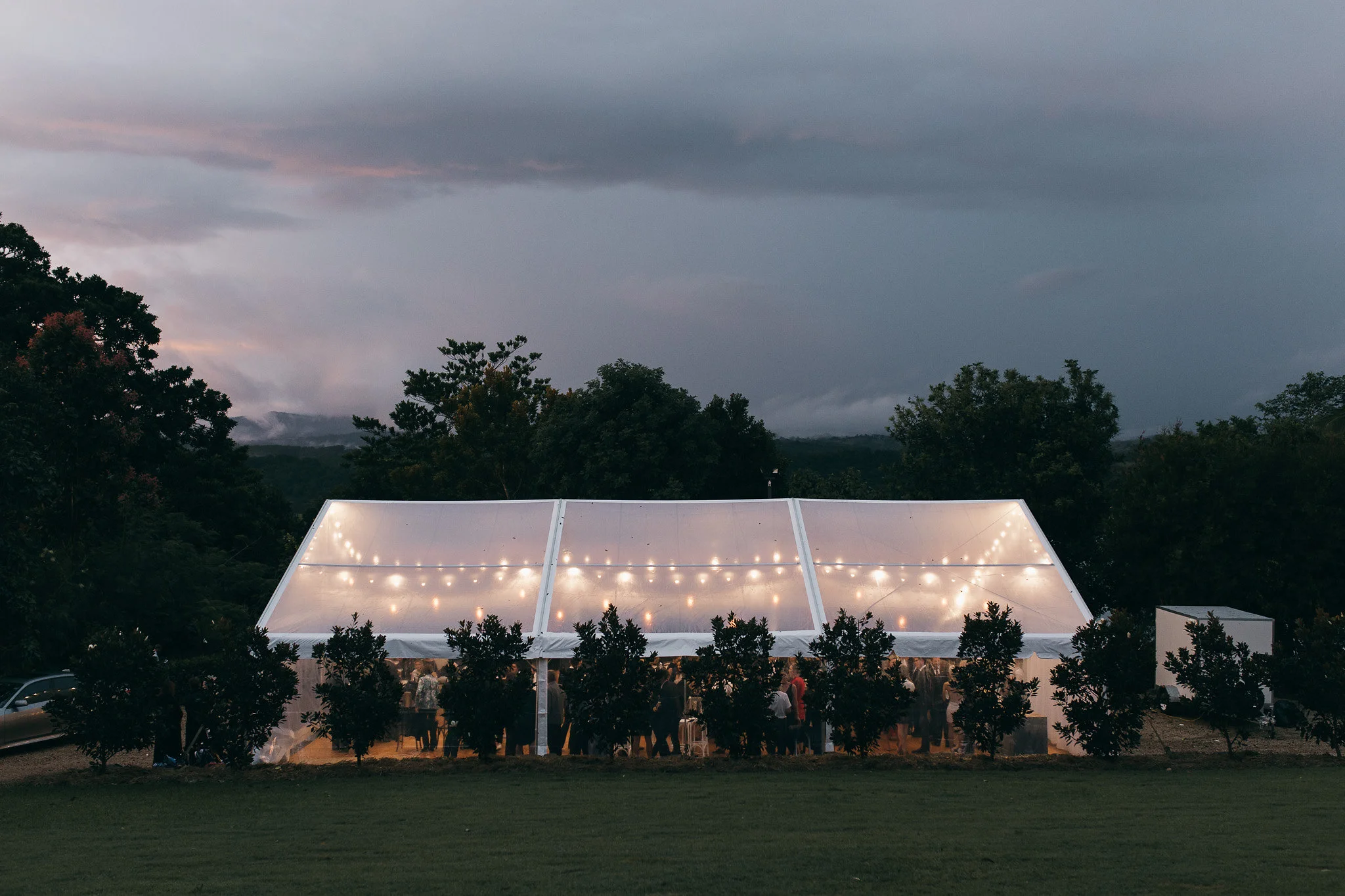 10m x 15m Clear Marquee with Festoon Lights