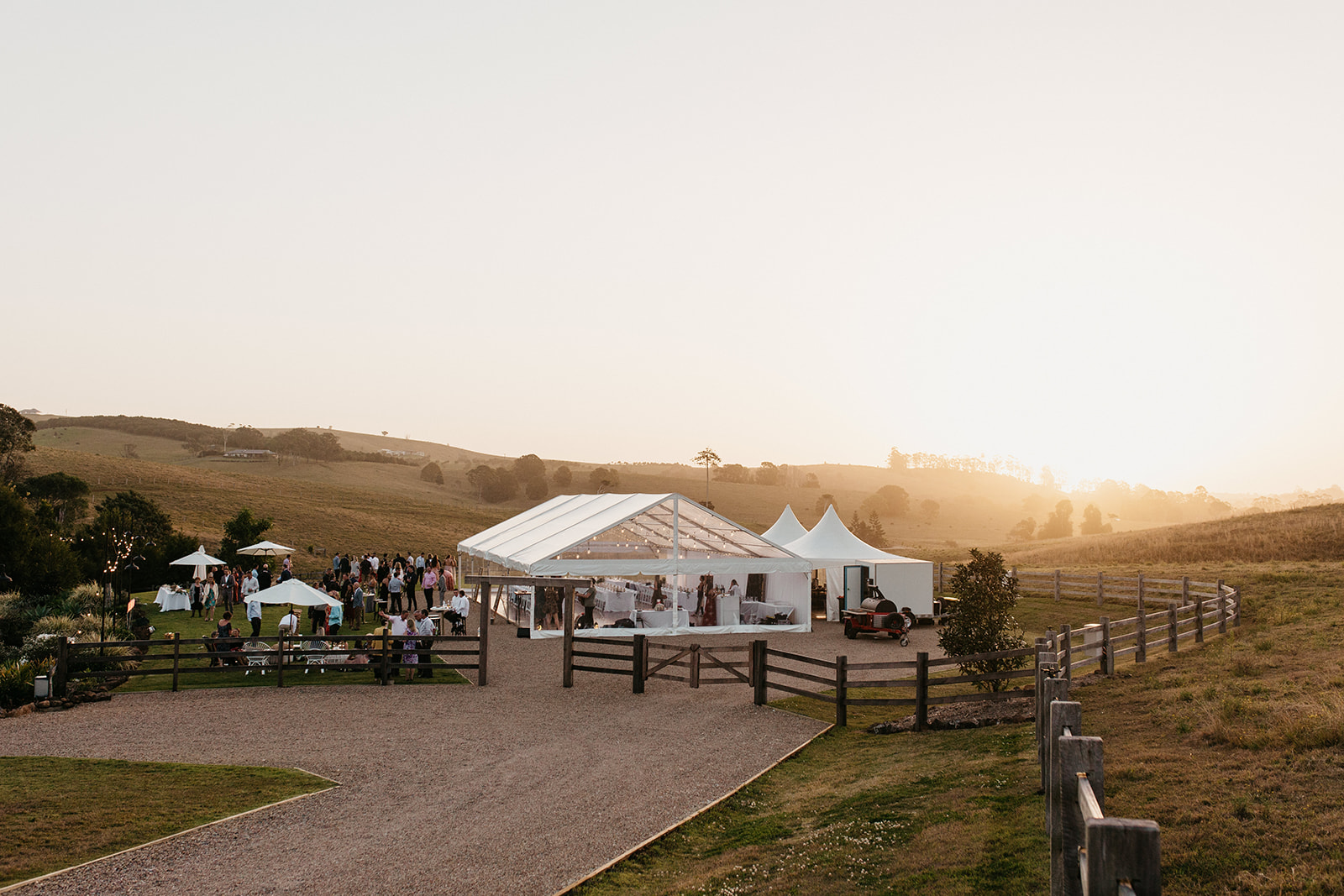 10 x 20m Clear Marquee with 5 x 10m Pagodas for Catering setup. Beautifully photographed by Stories By Ash