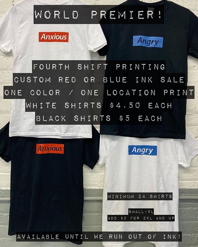We&rsquo;re having a sale on printing!  Submit designs to info@anxiousandangry.com!