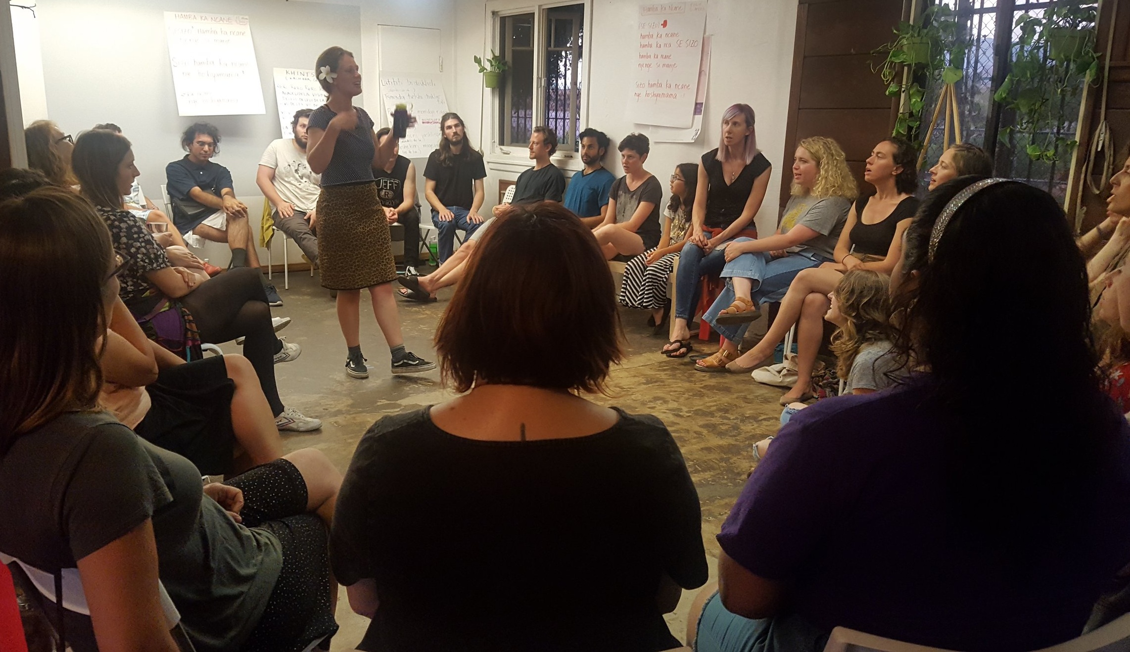 Hannah Levy leading a vocal workshop at Oberlin College, Ohio