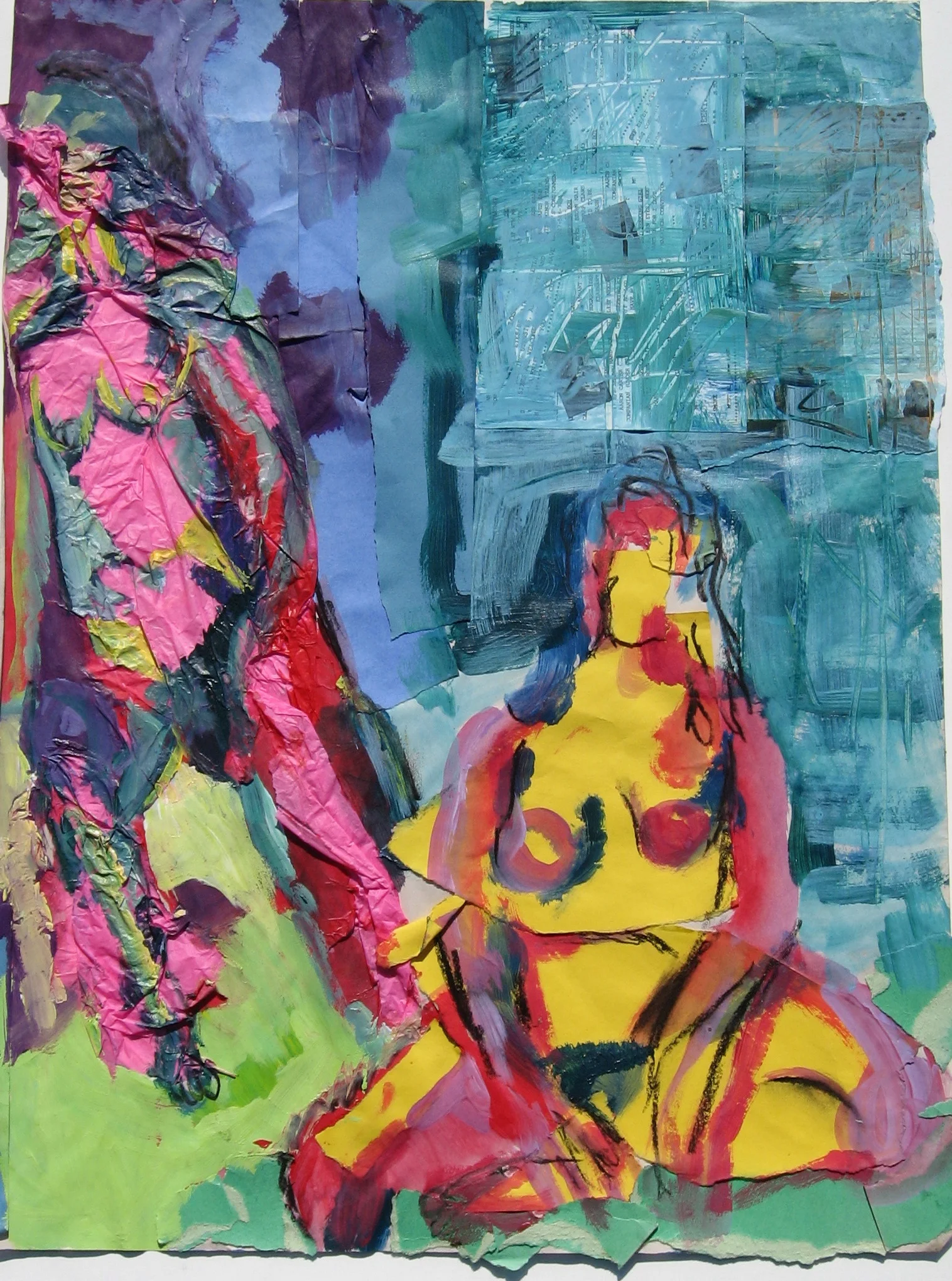 Bare Humanity - acrylic, mixed paper, and charcoal. 18 x 24 inches