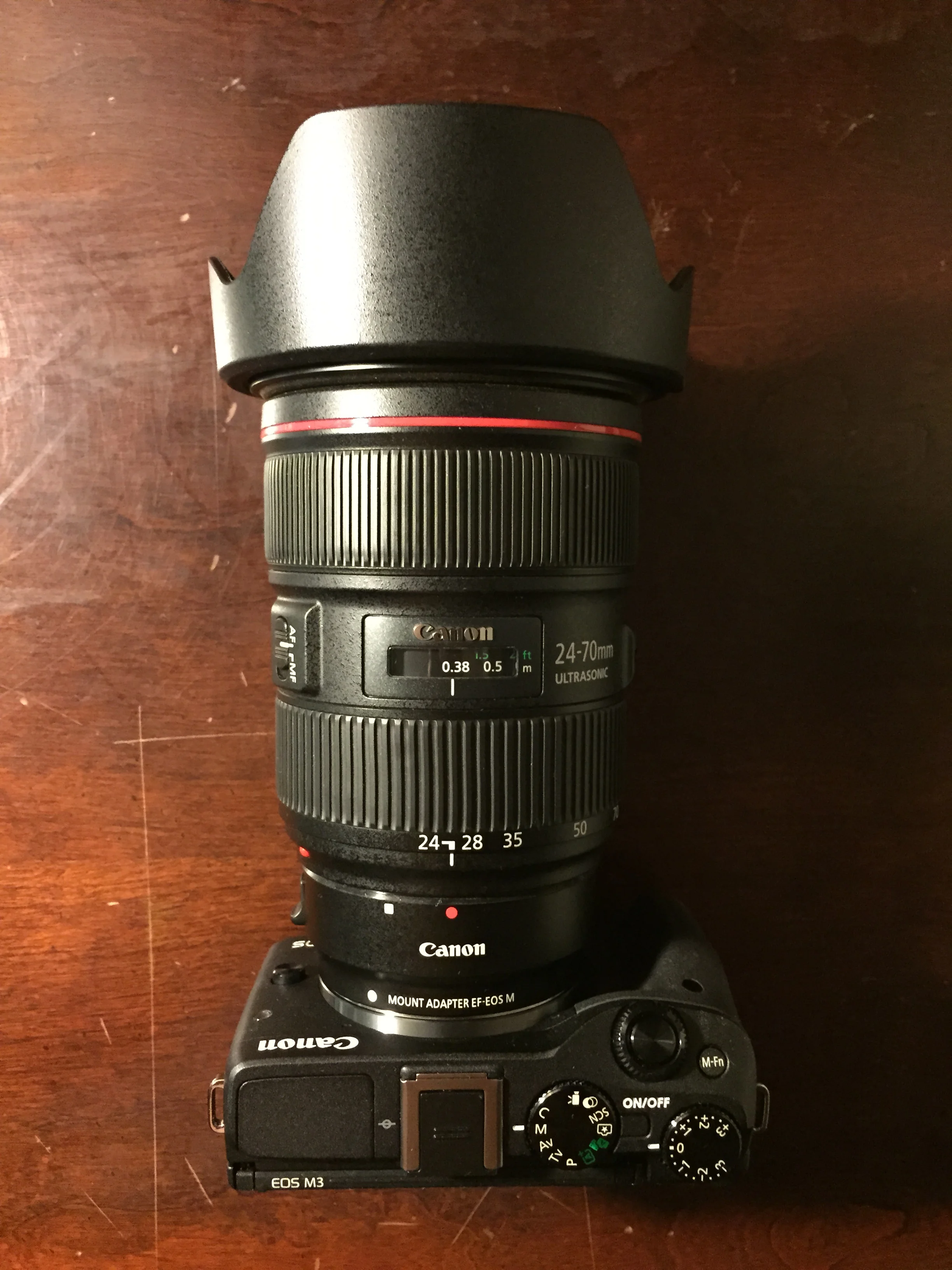 Canon EOS M3 w/ Canon EF 24-70mm f/2.8L II via Canon EOS EF-M adapter