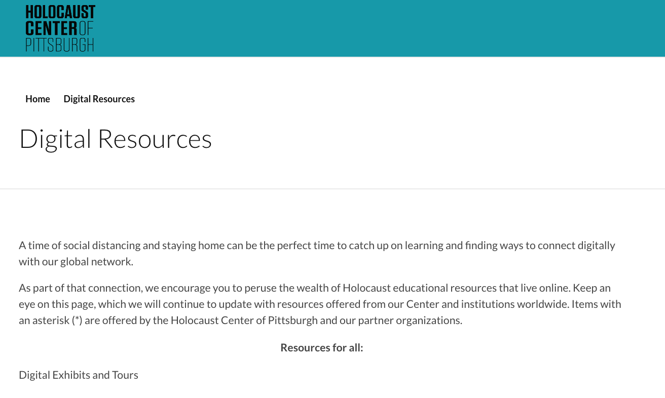 Holocaust Center of Pittsburgh: Digital Resources for All