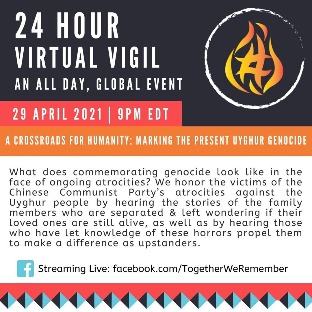 We're LIVE on Facebook with @campaignforuyghurs as the TWR vigil travels to the USA in our 22nd Hour. Tune in to join the conversation, and help us turn collective memory into collective action! Link in bio.

#GenocideAwarenessMonth #TogetherWeRememb