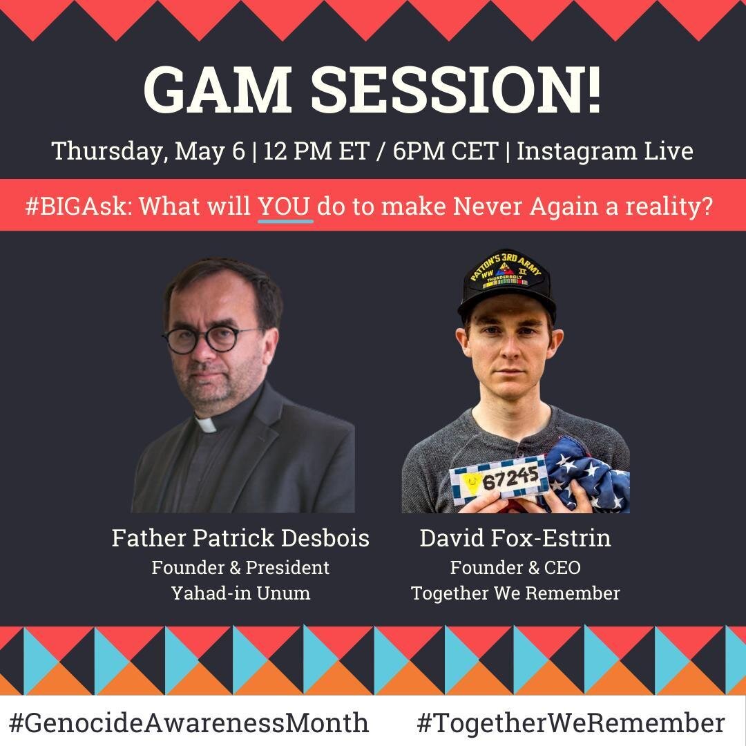 Tomorrow at 12pm ET / 6pm CET, Father Patrick Desbois of @yahadinunum will join us on IG Live for a candid discussion about the legacy of #genocide in history &amp; what we can do to make #NeverAgain a reality. Follow us on IG and you'll get a remind