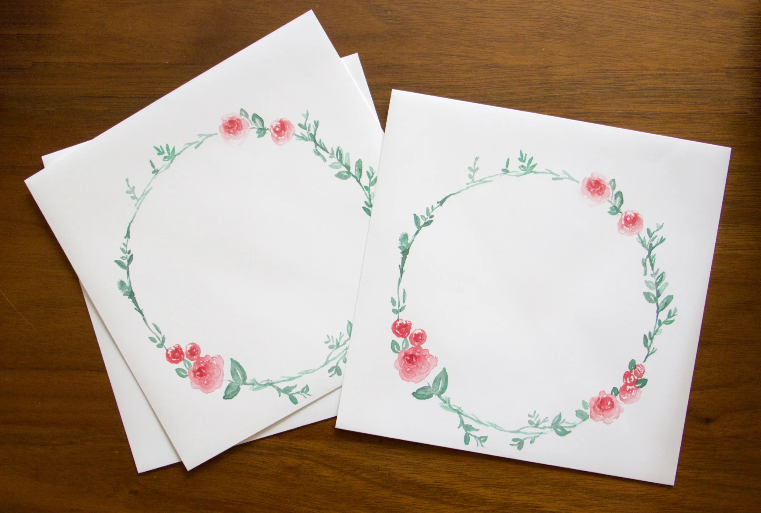 Square Envelope Printable, Rose Wreath Watercolor INSTANT DOWNLOAD