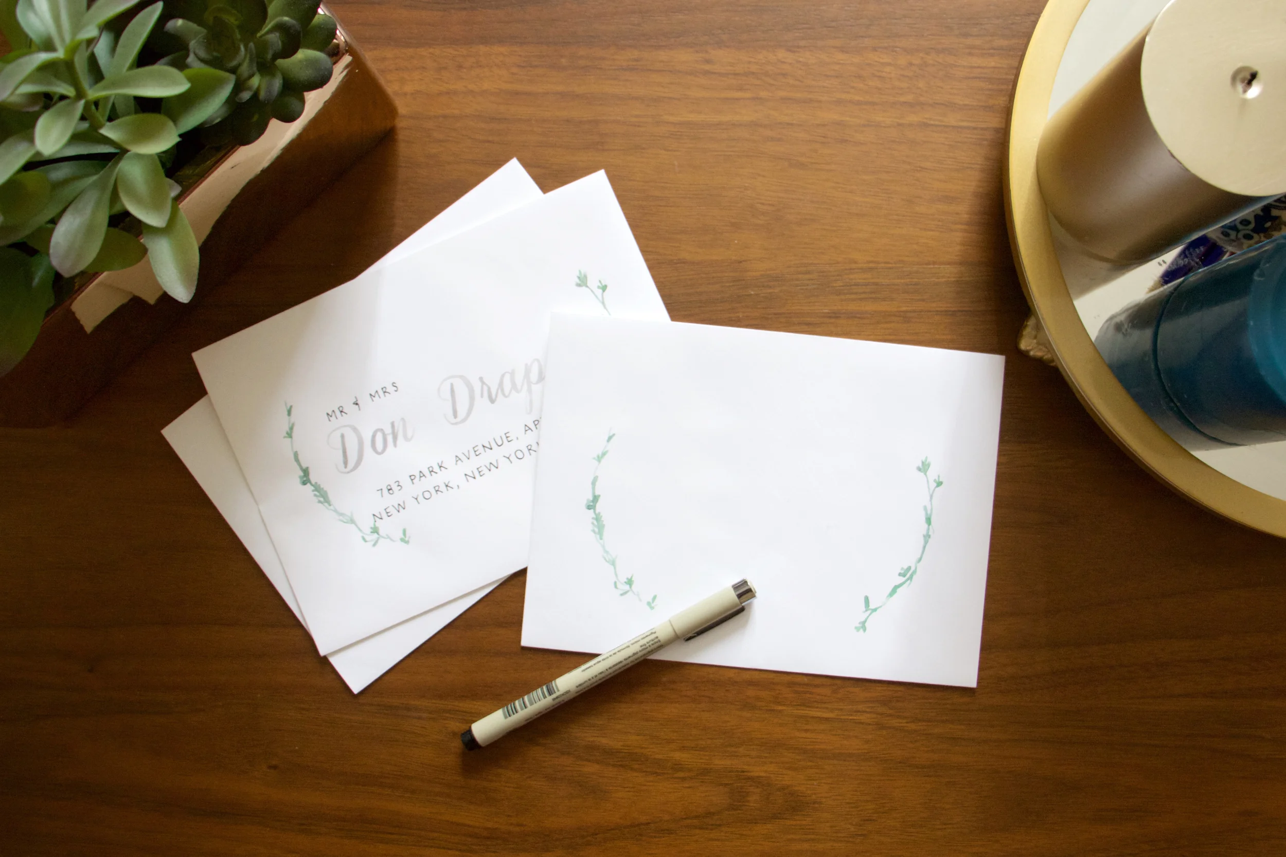 Envelope Printable, Laurel Watercolor - A2, A6, A7 INSTANT DOWNLOAD