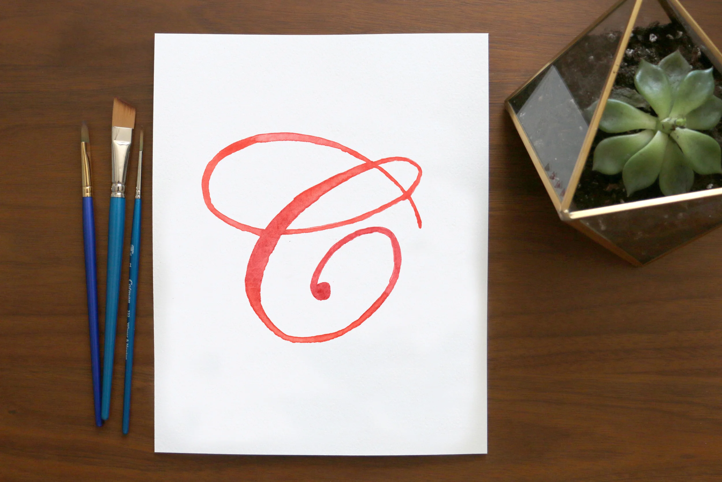 Single Letter Initials Watercolor