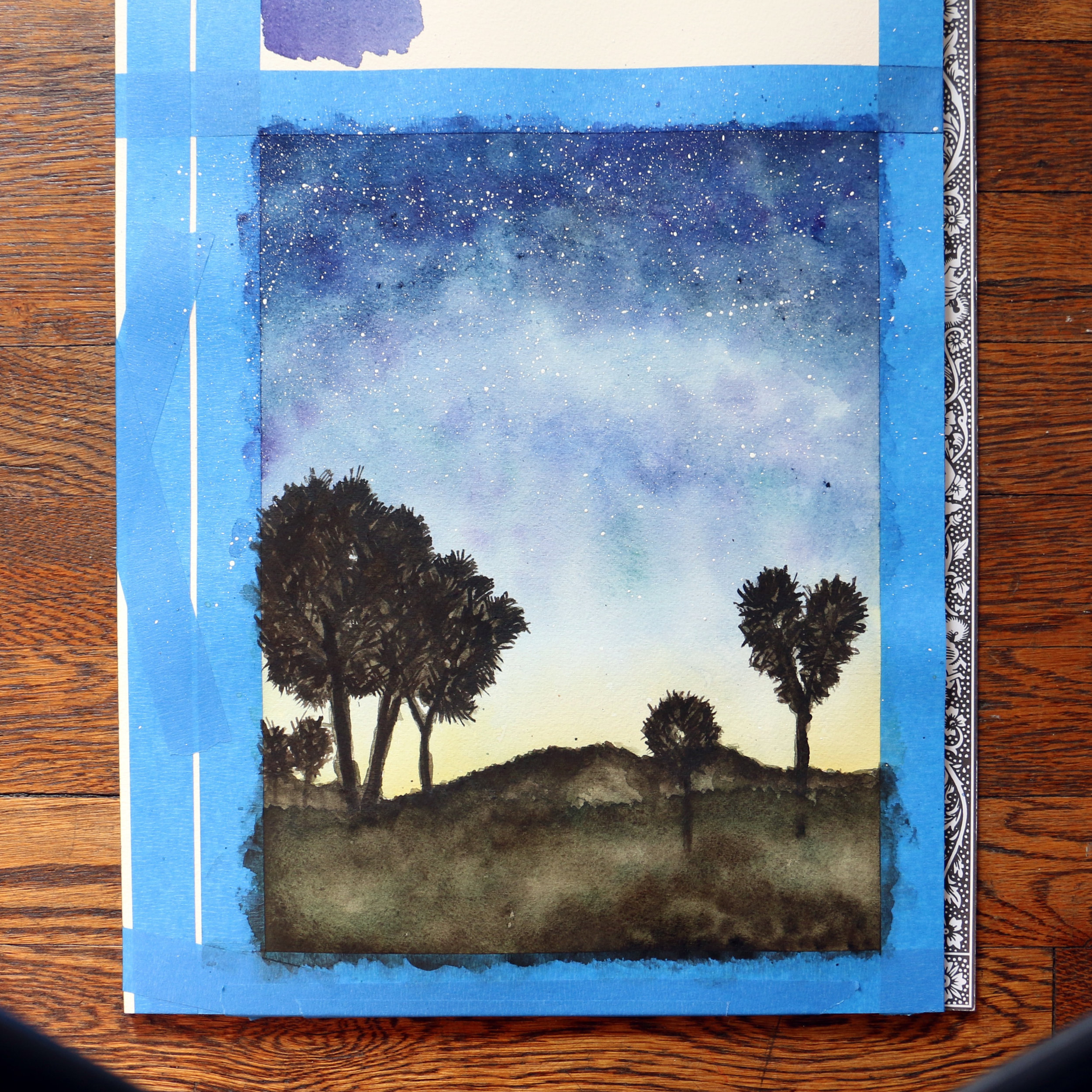 Step 3: Paint the foreground trees and landscape.
