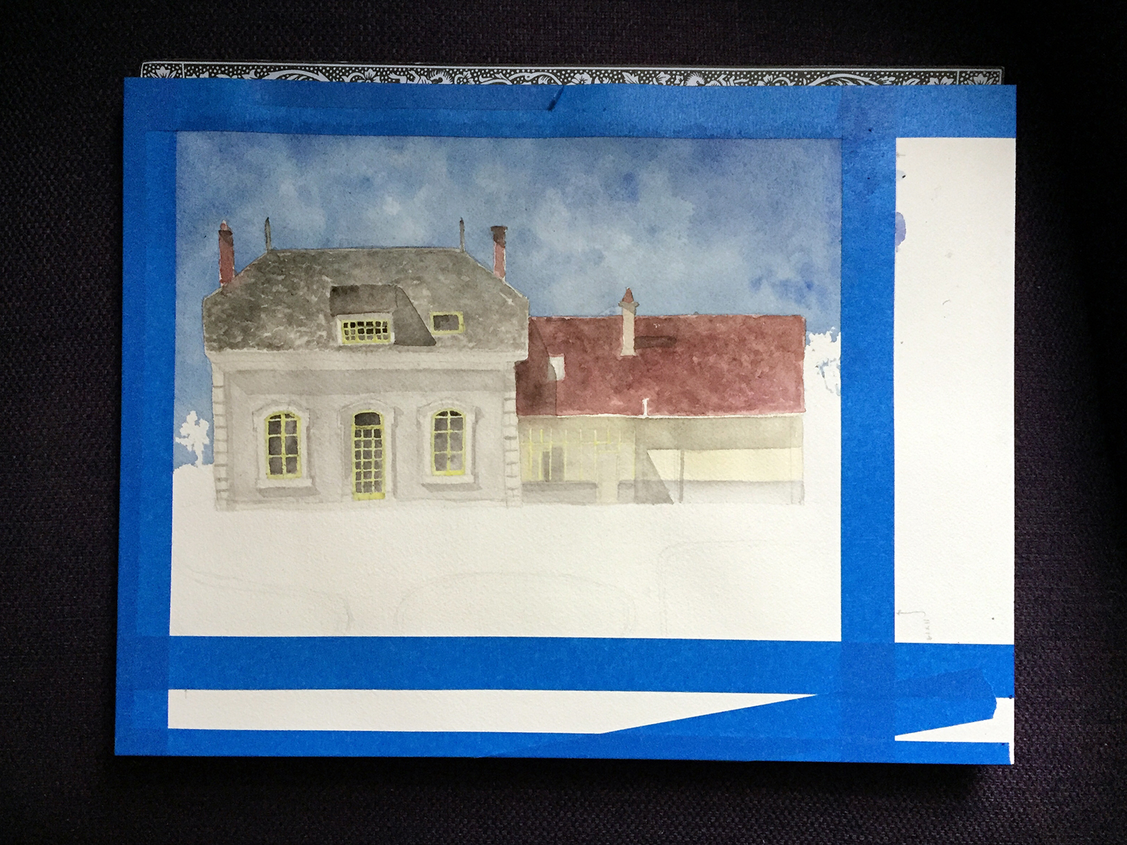 French Countryside Home Watercolor