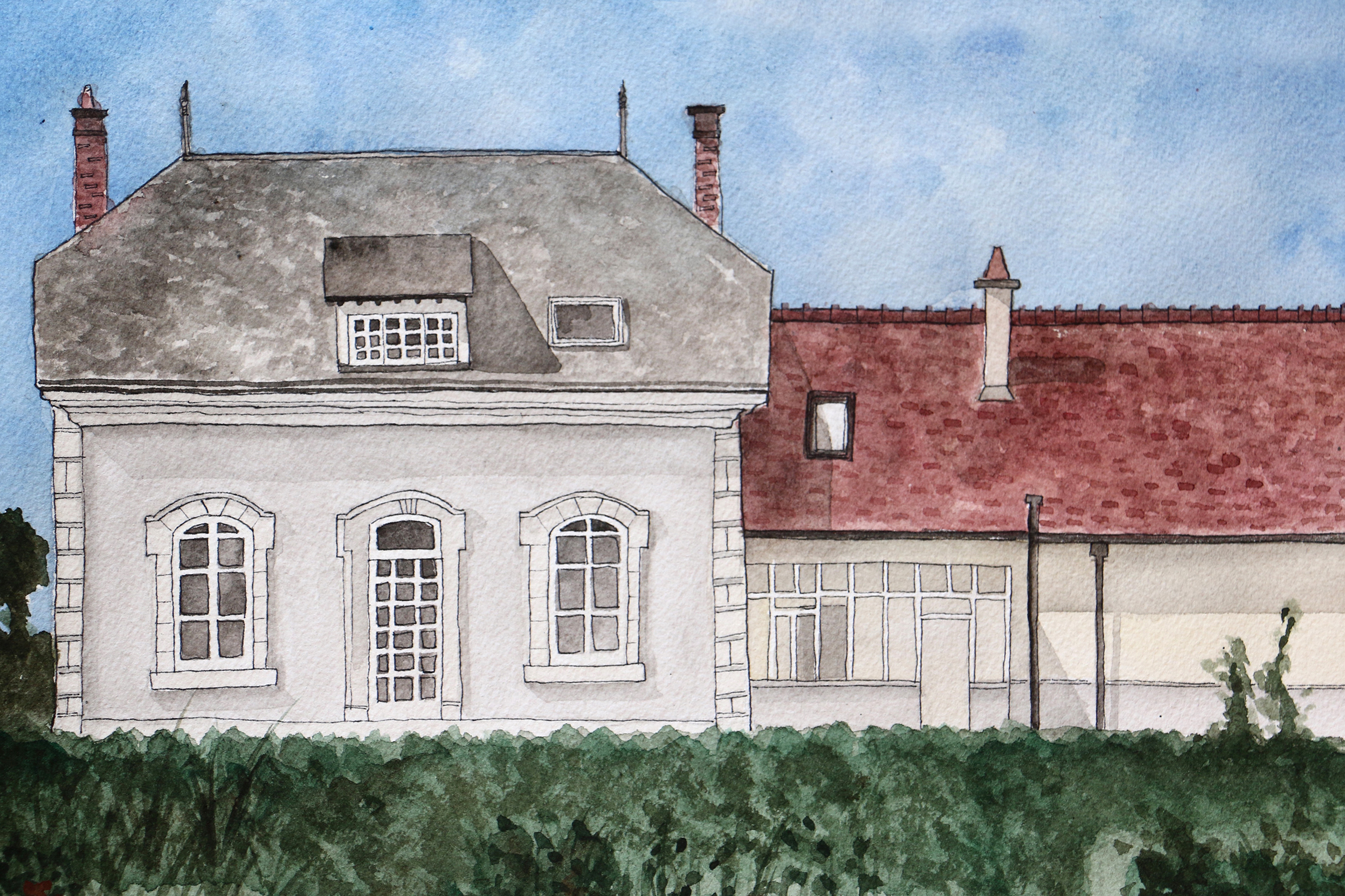 French Countryside Home Watercolor