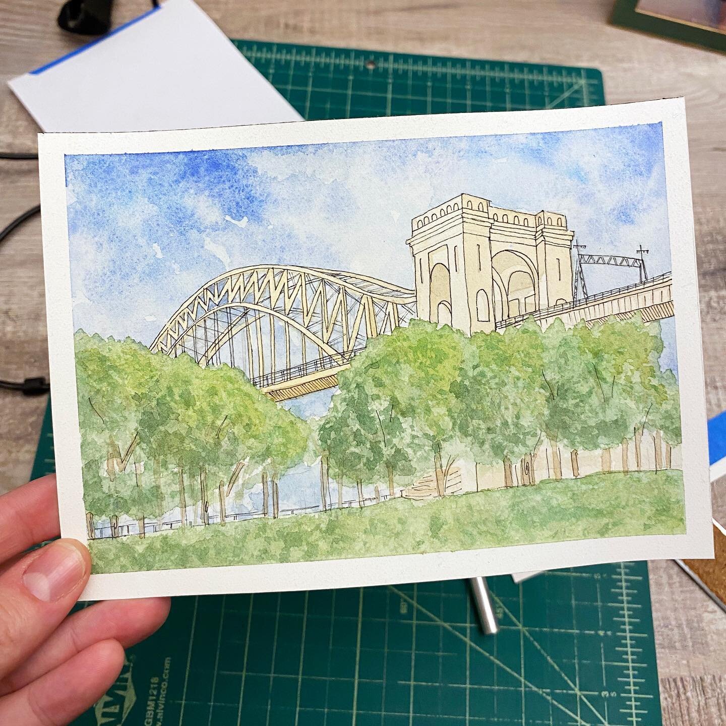 Astoria Park is our happy place and now we can enjoy it 24/7! Swipe to see progress on our most recent watercolor. ☺️