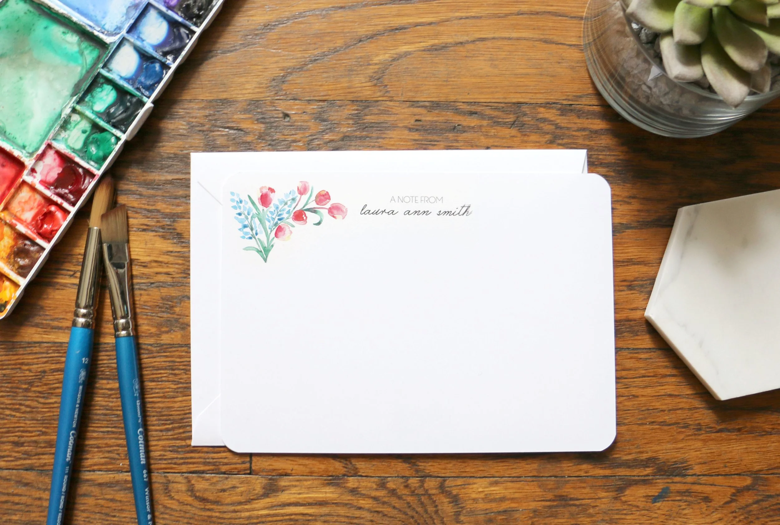 Customized Bluebonnet and Tulip Stationery - set of 12 cards + envelopes