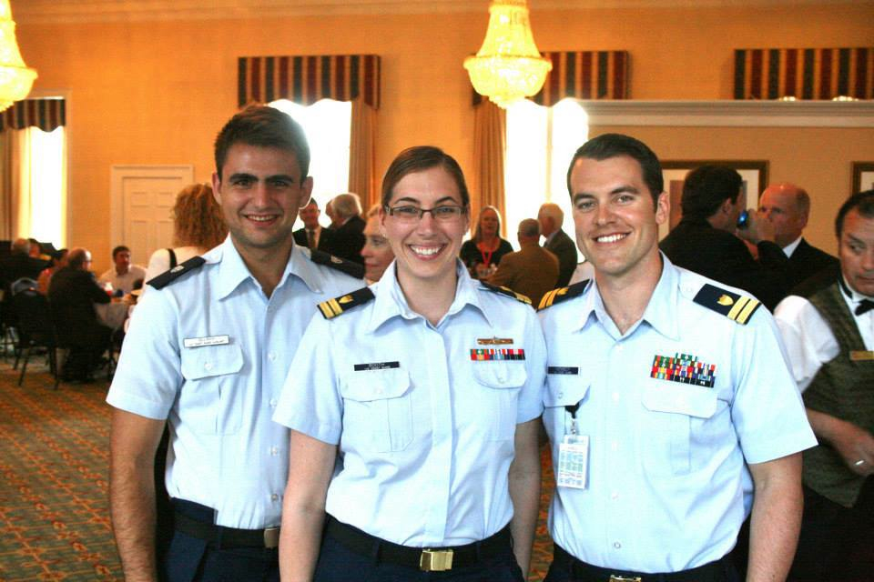 Silliman poses with Coast Guard officers at the retirement of Mr. Robert Pond, a senior technical advisor to CG-MER. U.S. Coast Guard photo.