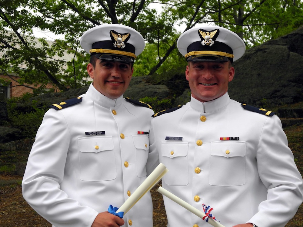  Mike Piantedosi, Class of 2013 (right), served as Deputy Unit Leader at AUP Unit William and Mary before transferring to the Coast Guard Academy, from which he graduated on May 22, 2013. &nbsp;ENS Piantedosi will soon report to a Coast Guard Cutter 