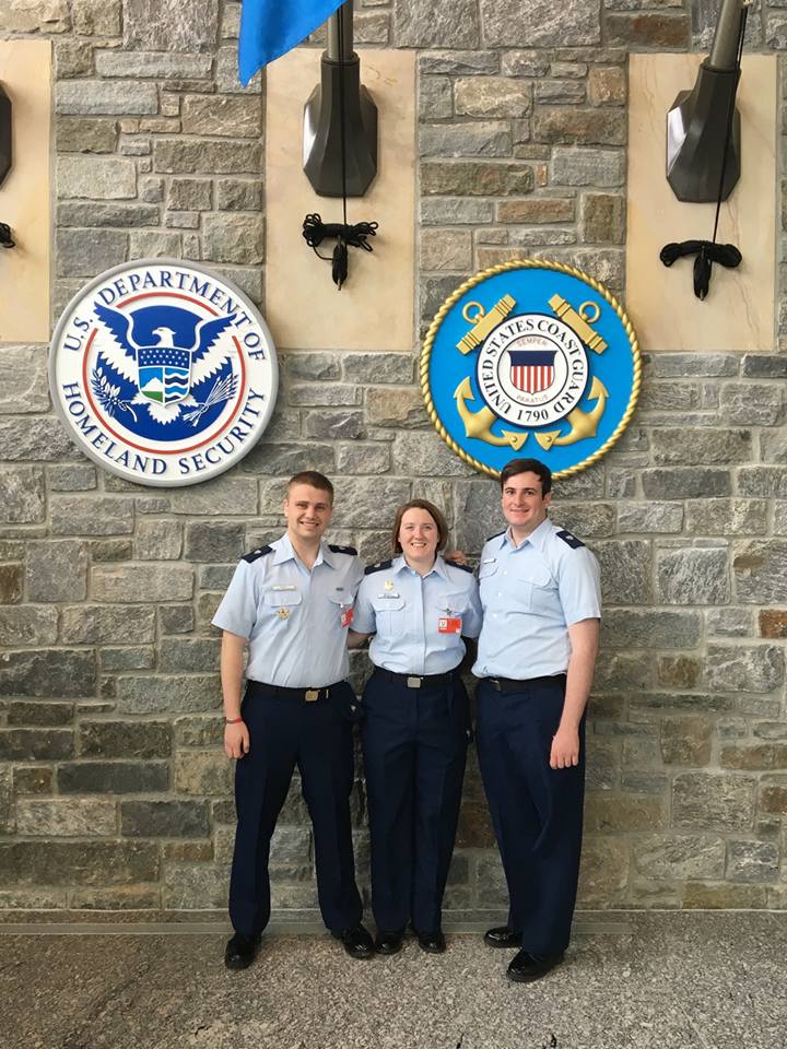 National Deputy Division Leader Jacob Marx, National Division Leader Katie Mazzola, and National Operations Leader Colin Ellis at Coast Guard Headquarters.