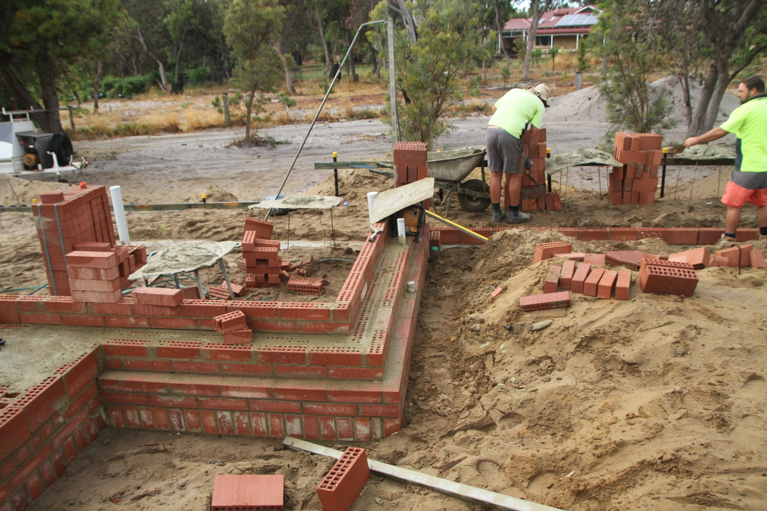 A gravity retaining wall during construction at Banjup