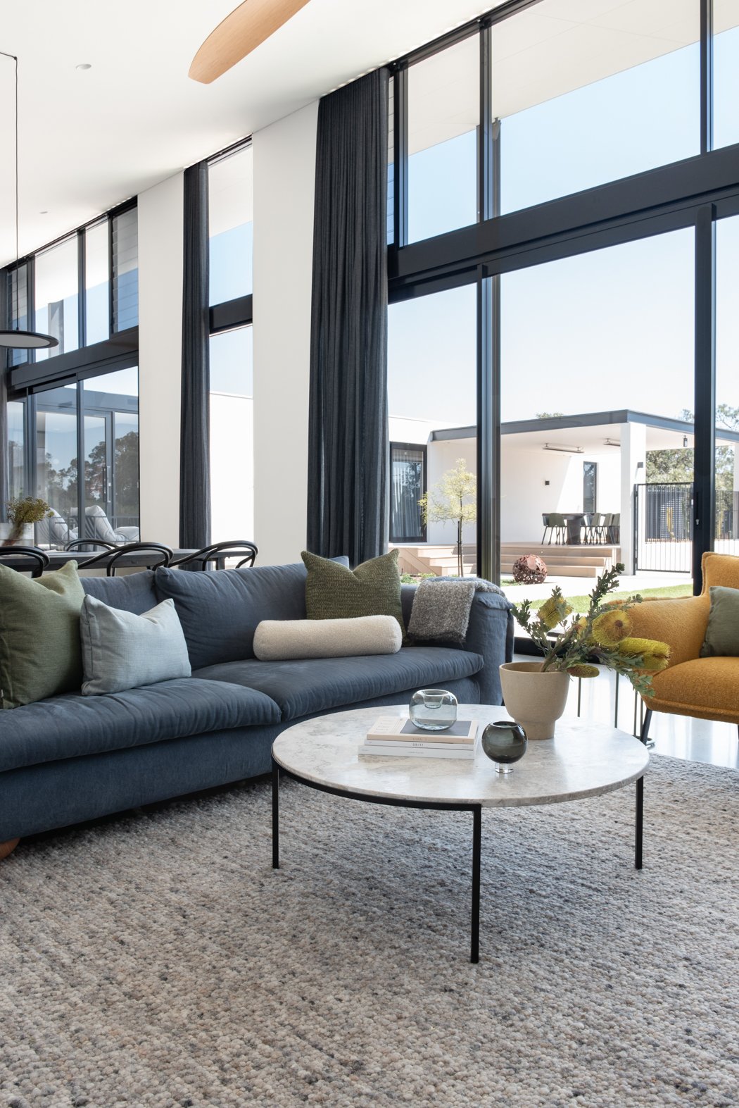 Sheer curtains on 5m high windows at Banjup.