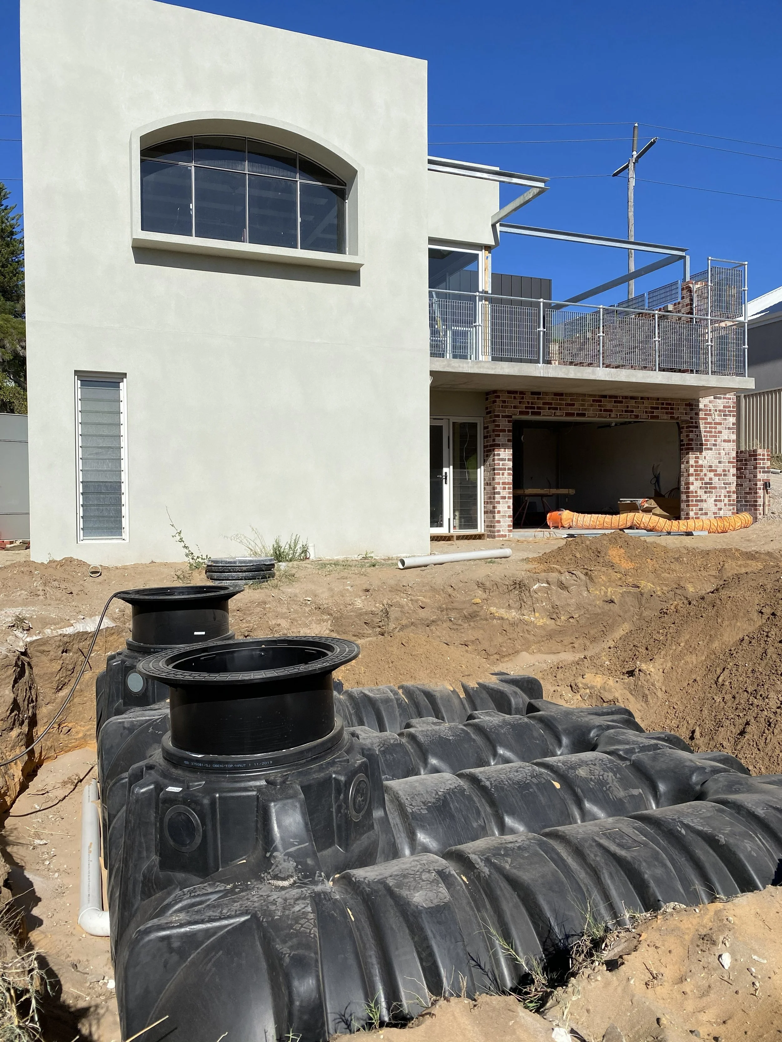 Two 5000L in-ground tanks during construction at East Fremantle.