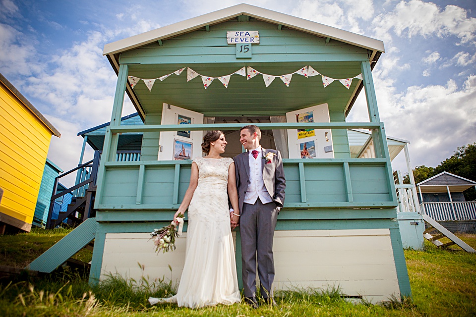 whitstable wedding, beach huts, colourful wedding, Kent wedding