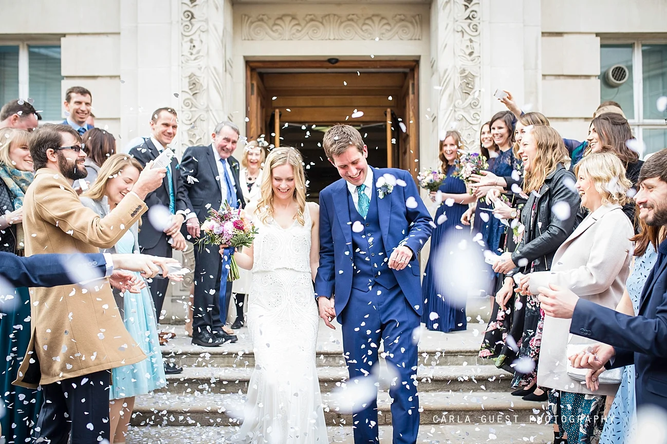 Confetti photograph of a bride and groom