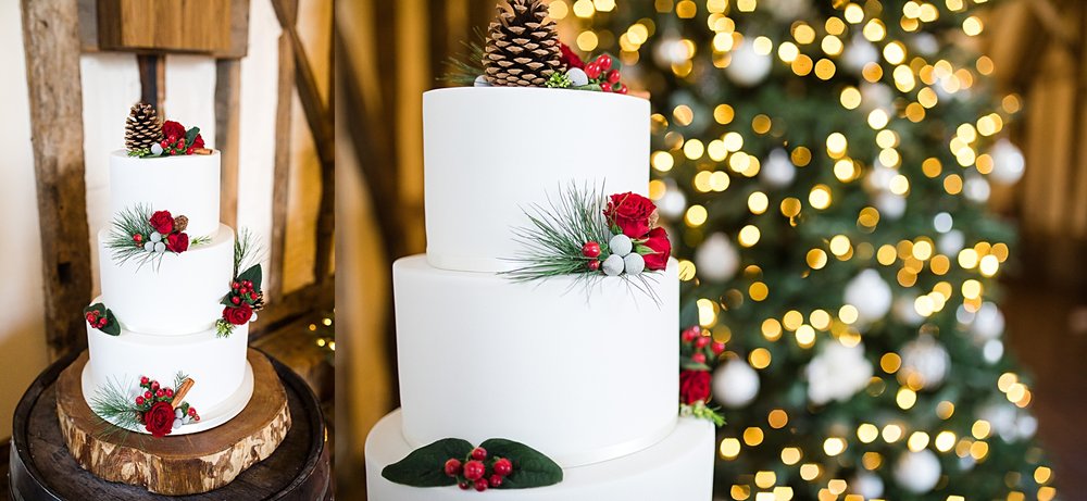 Christmas cake at winter barn wedding