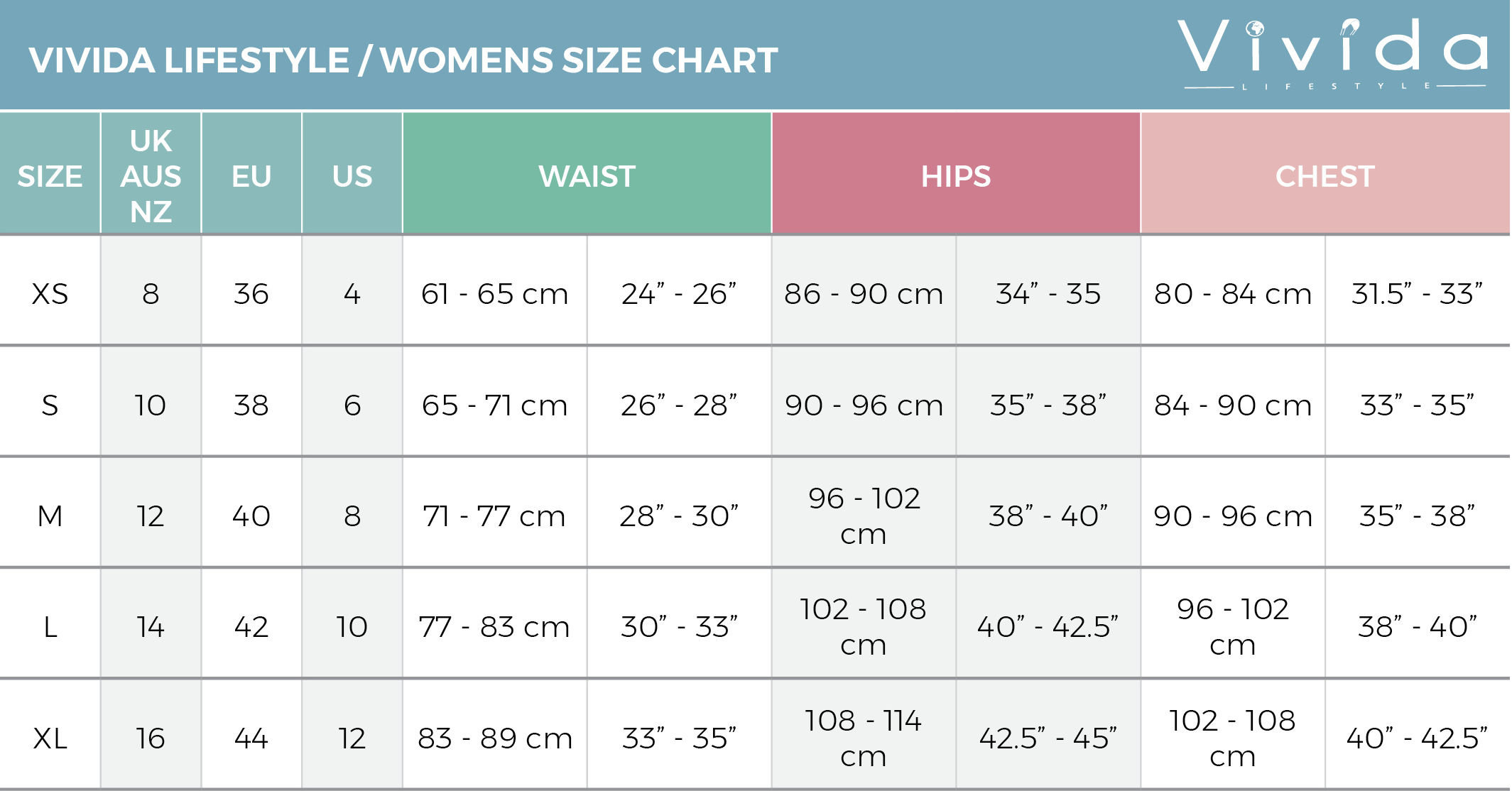 Key Apparel Size Chart