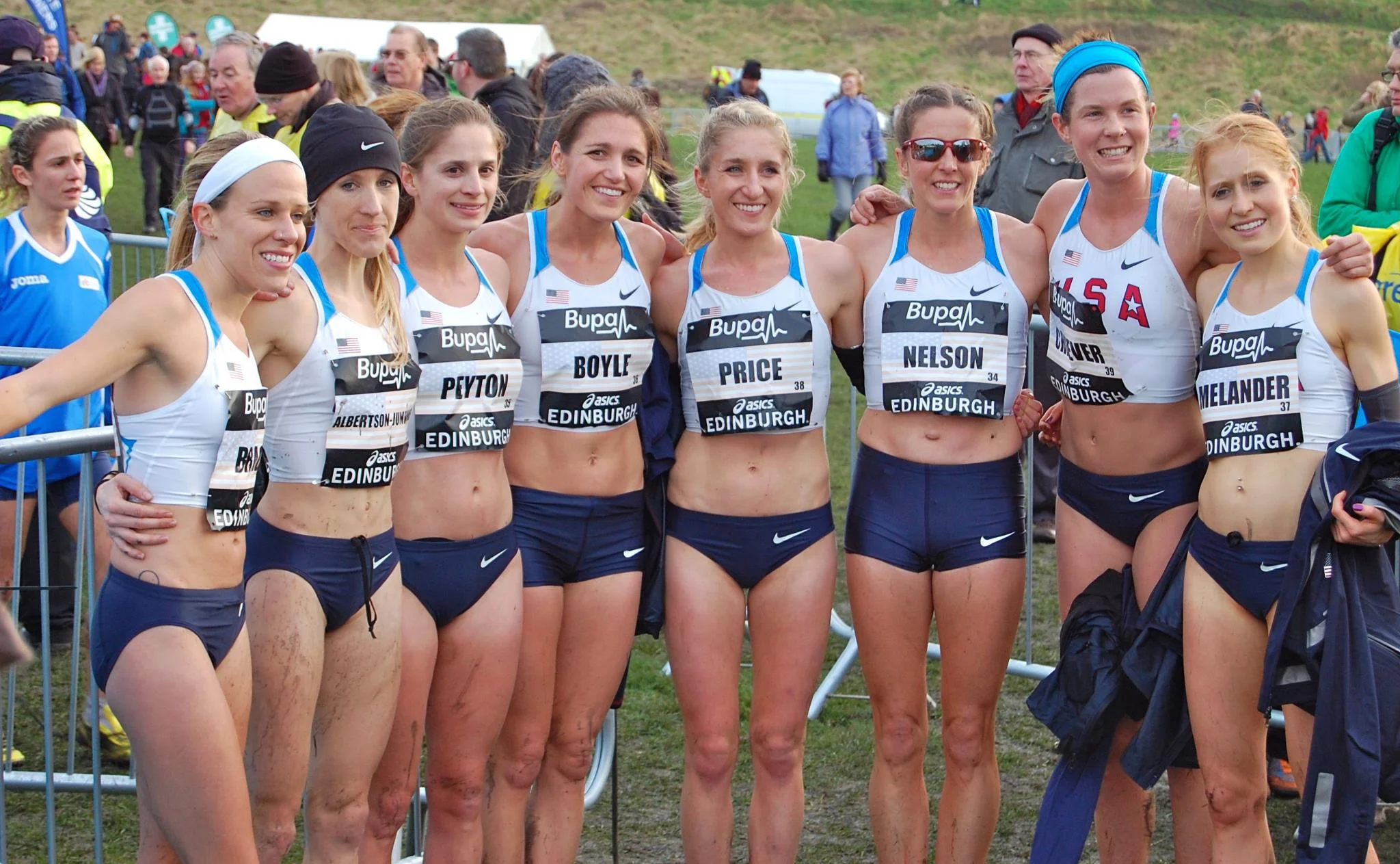 PRICe (center) with Team USA at the Great Edinburgh international cross country race. 