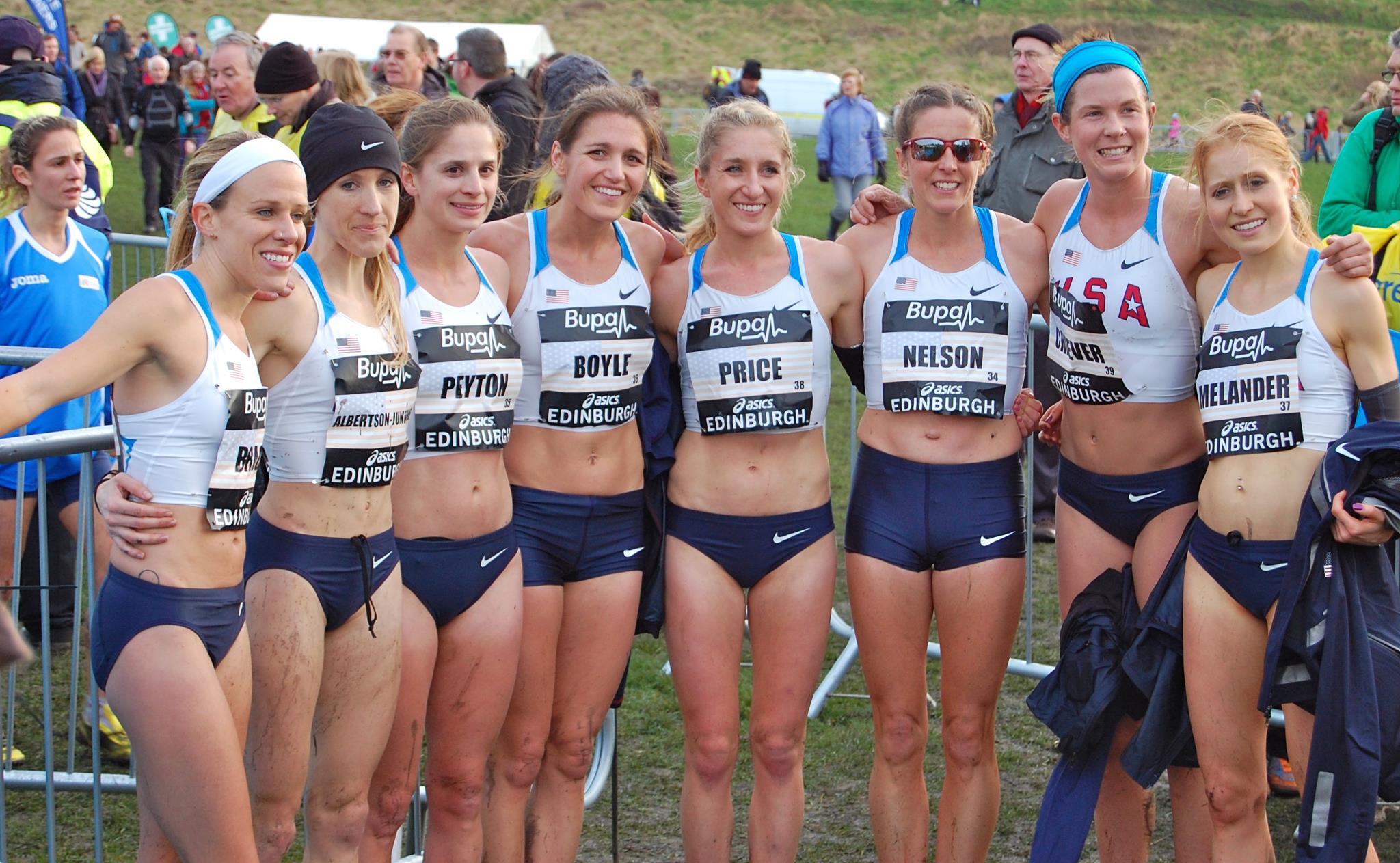 PRICe (center) with Team USA at the Great Edinburgh international cross country race. 