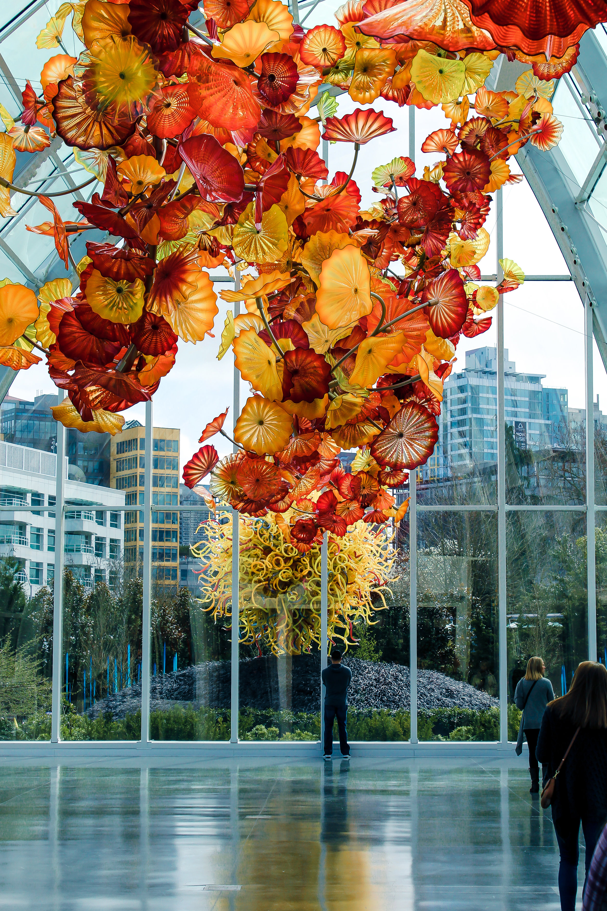 A hand-blown glass exhibit below the Space Needle.